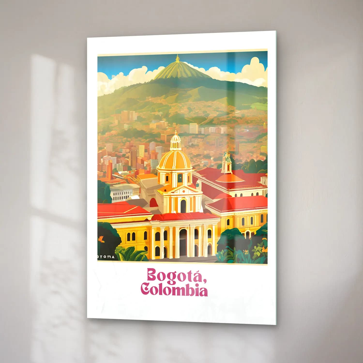 Vintage Poster Katedral – Sarı Tonlar cam tablo — sağ açıdan görünüm