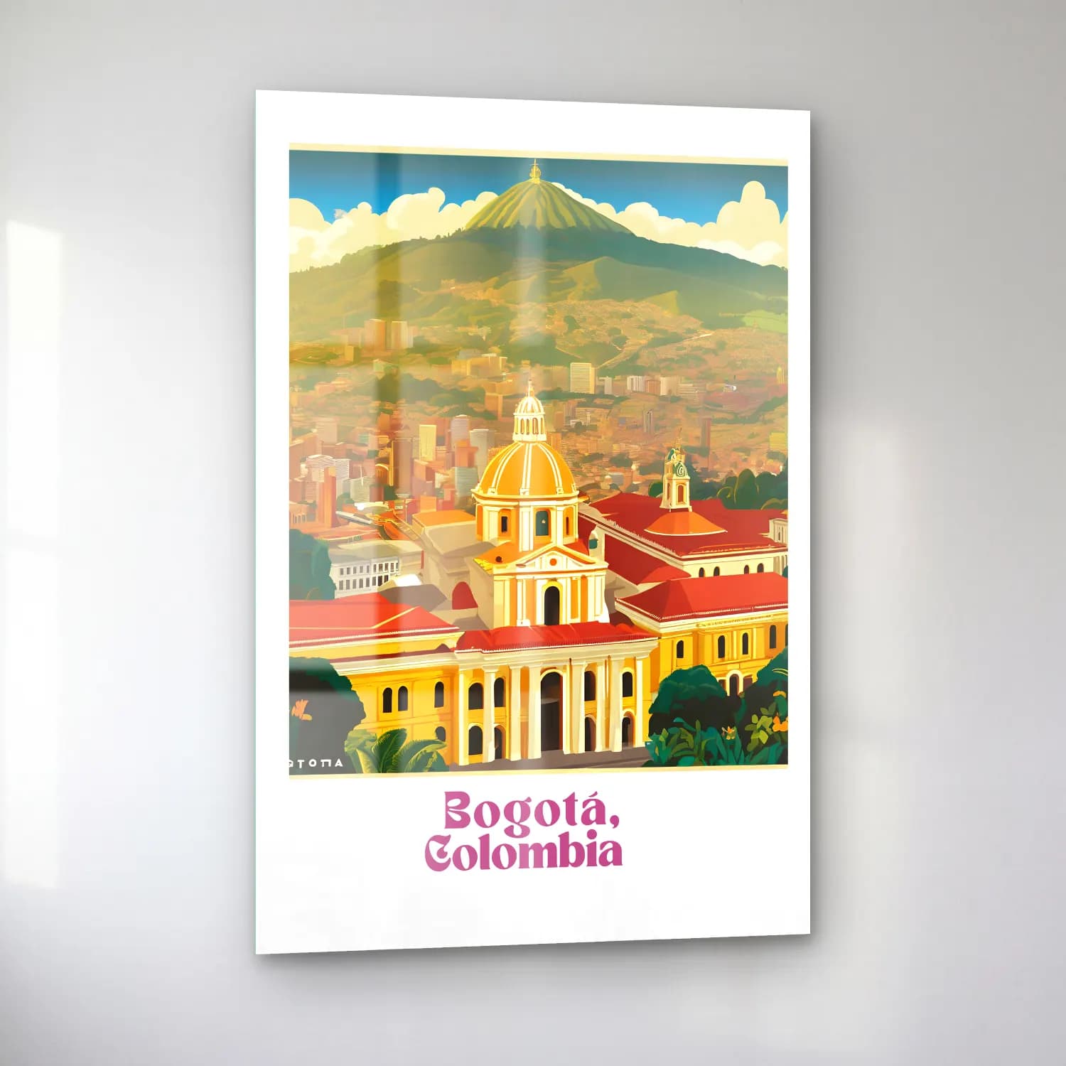 Vintage Poster Katedral – Sarı Tonlar cam tablo — sol açıdan görünüm