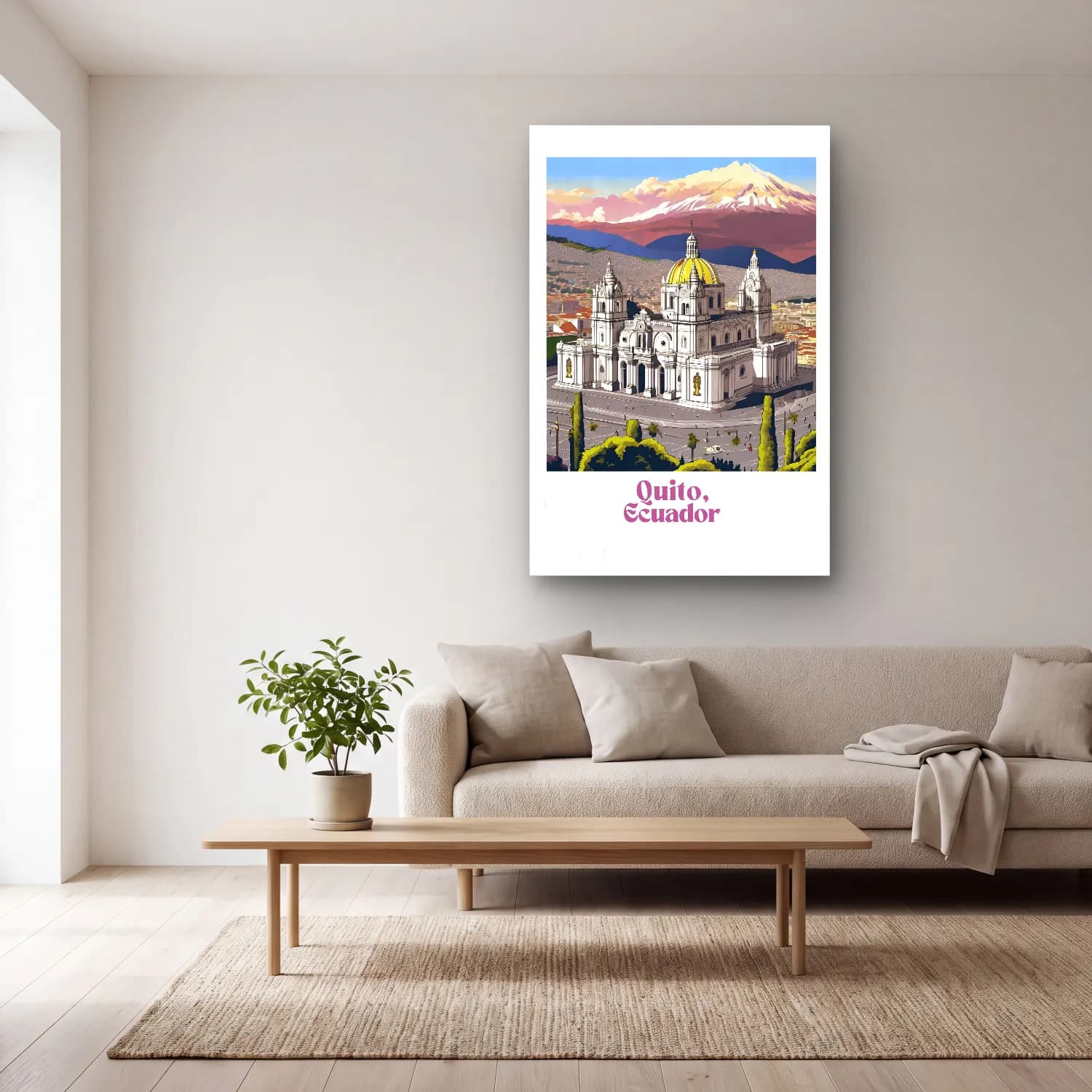 Vintage Poster Katedral – Mor Tonlar cam tablo — açık renk salonda