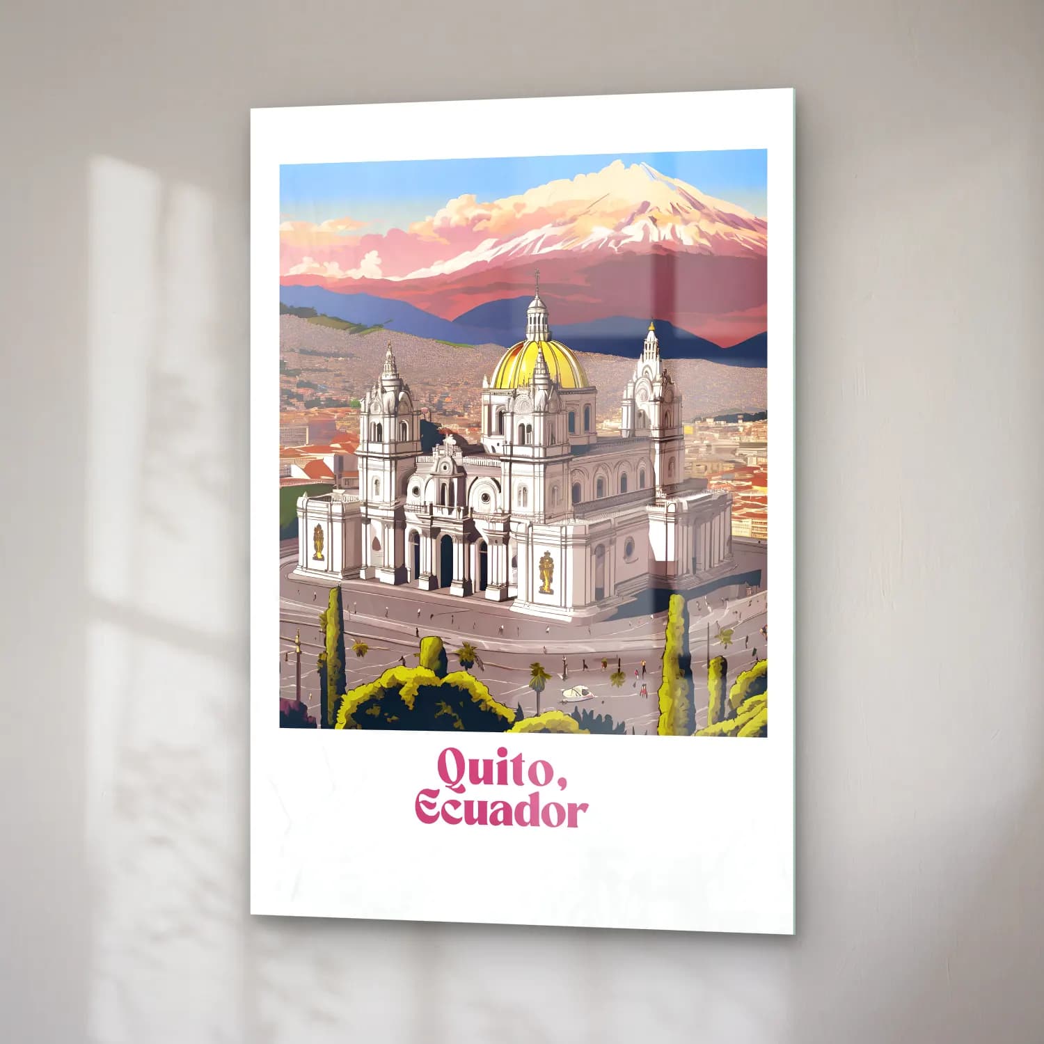 Vintage Poster Katedral – Mor Tonlar cam tablo — sağ açıdan görünüm