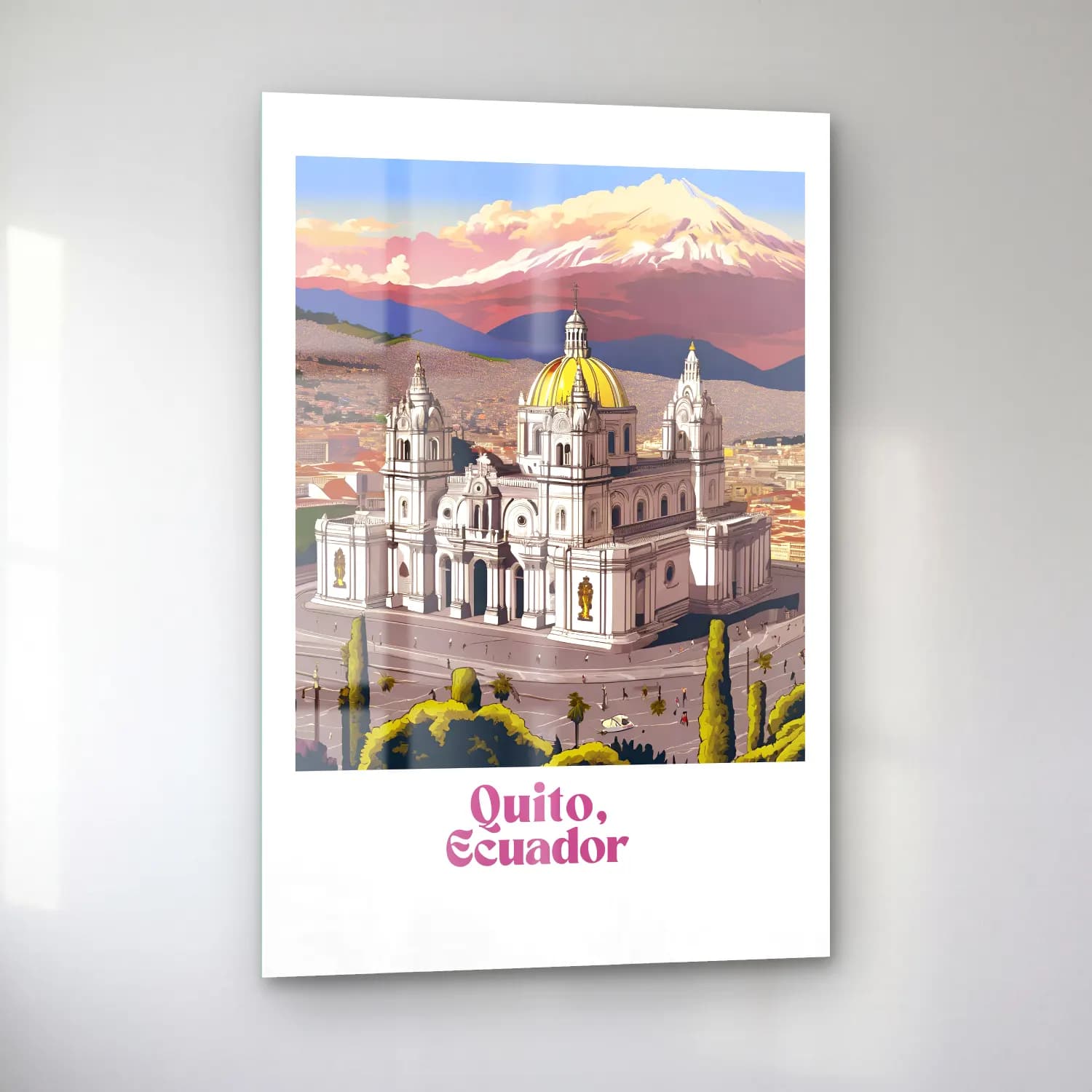 Vintage Poster Katedral – Mor Tonlar cam tablo — sol açıdan görünüm