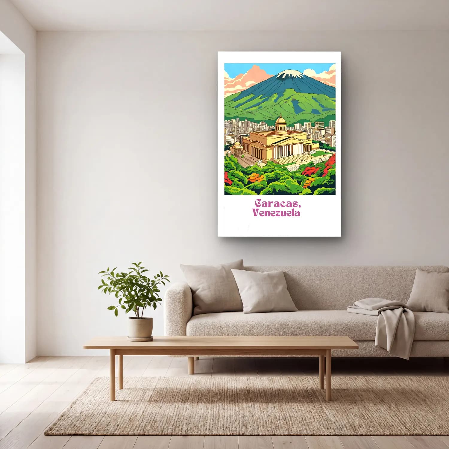 Vintage Poster Japon Şehri cam tablo — açık renk salonda