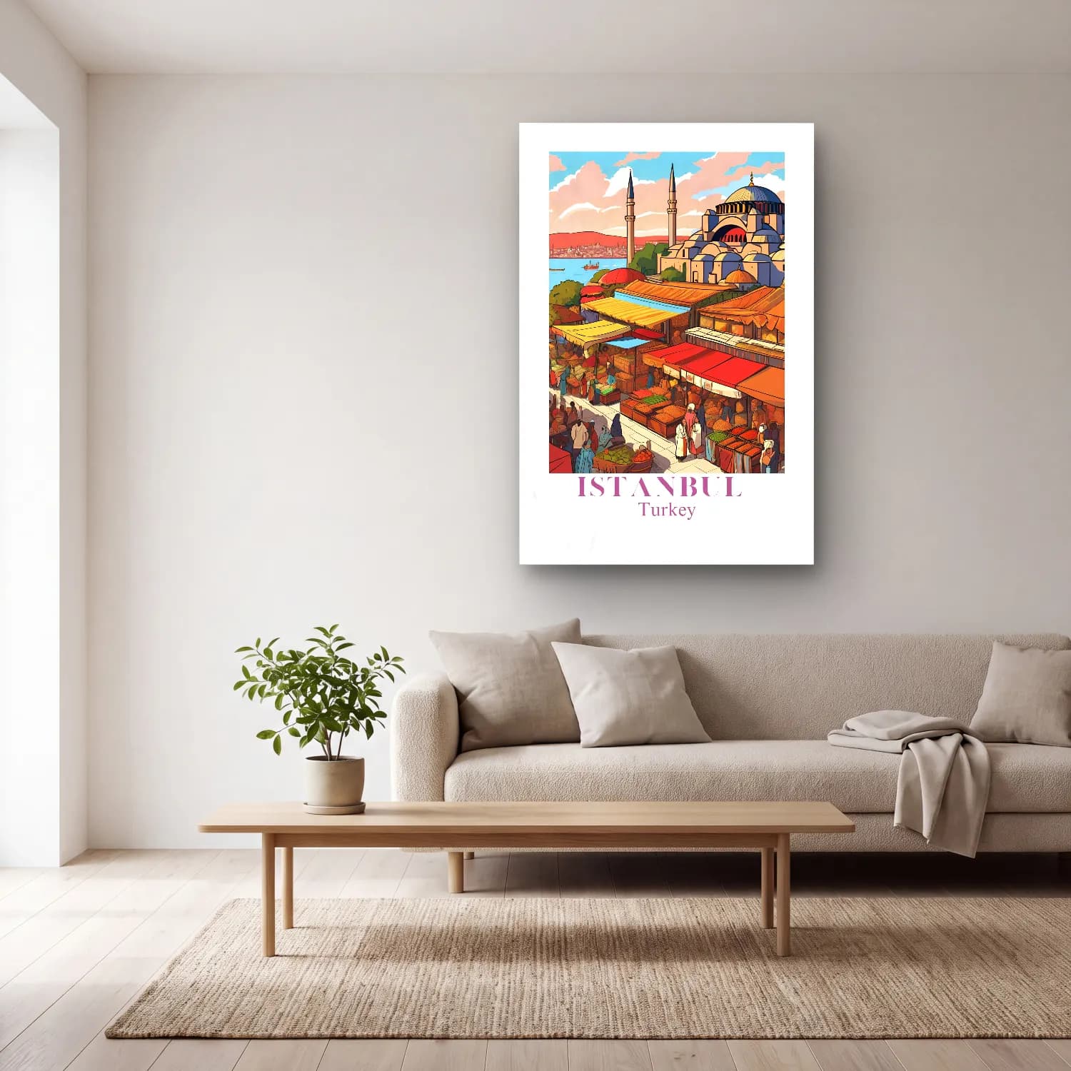 Vintage Poster İstanbul cam tablo — açık renk salonda