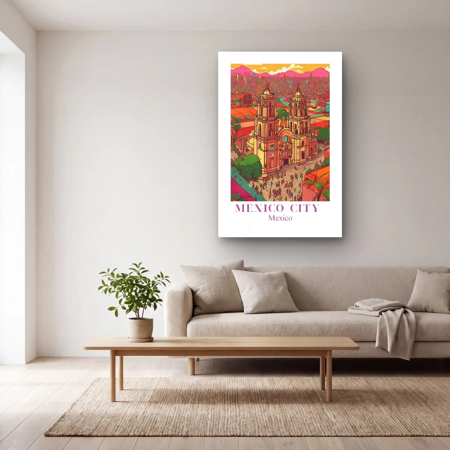Vintage Poster Katedral No. 7 cam tablo — açık renk salonda