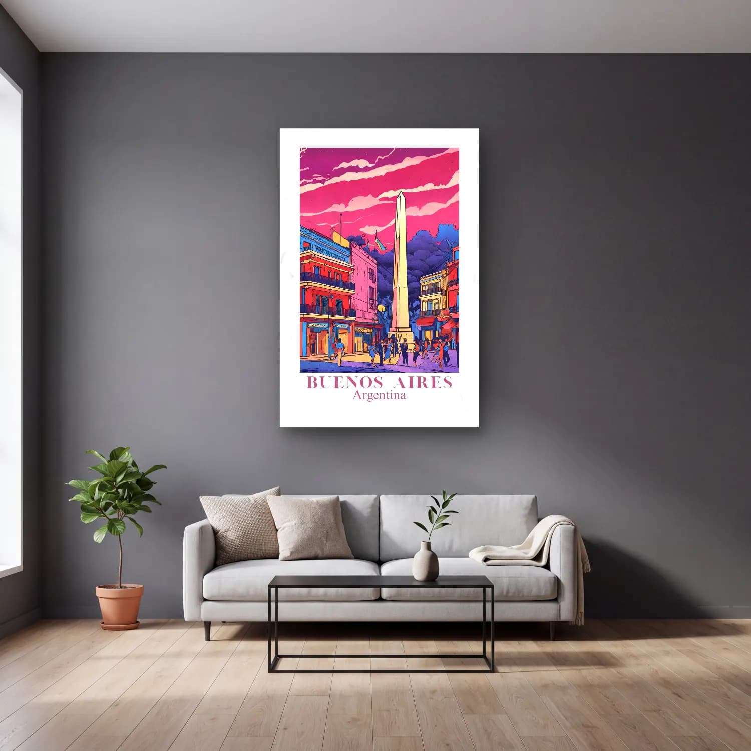 Vintage Poster Roma – Pembe Tonlar cam tablo — gri duvarlı salonda