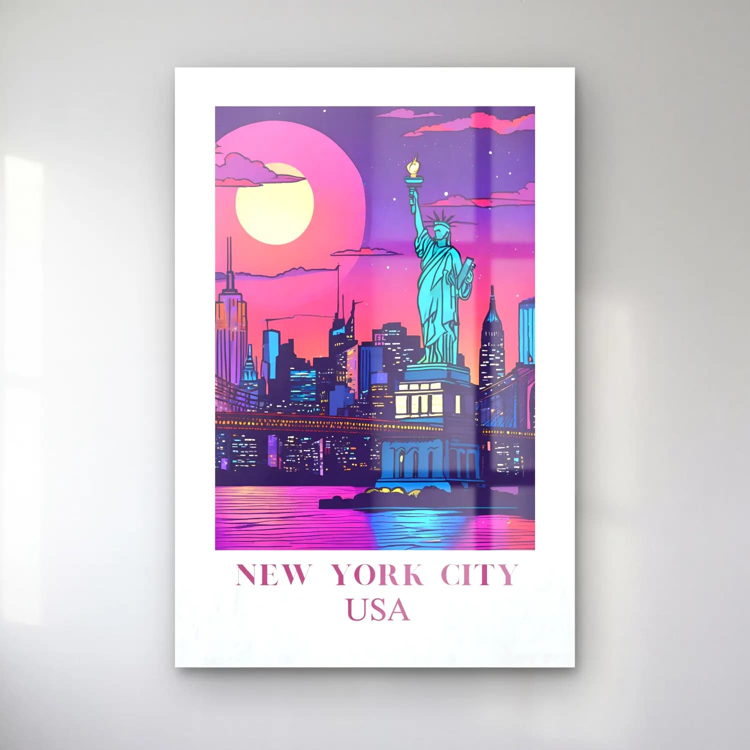 Pastel New York Silüeti – Pembe Tonlar cam tablo — Pastel New York Silüeti – Pembe Tonlar — pastel new york silüeti