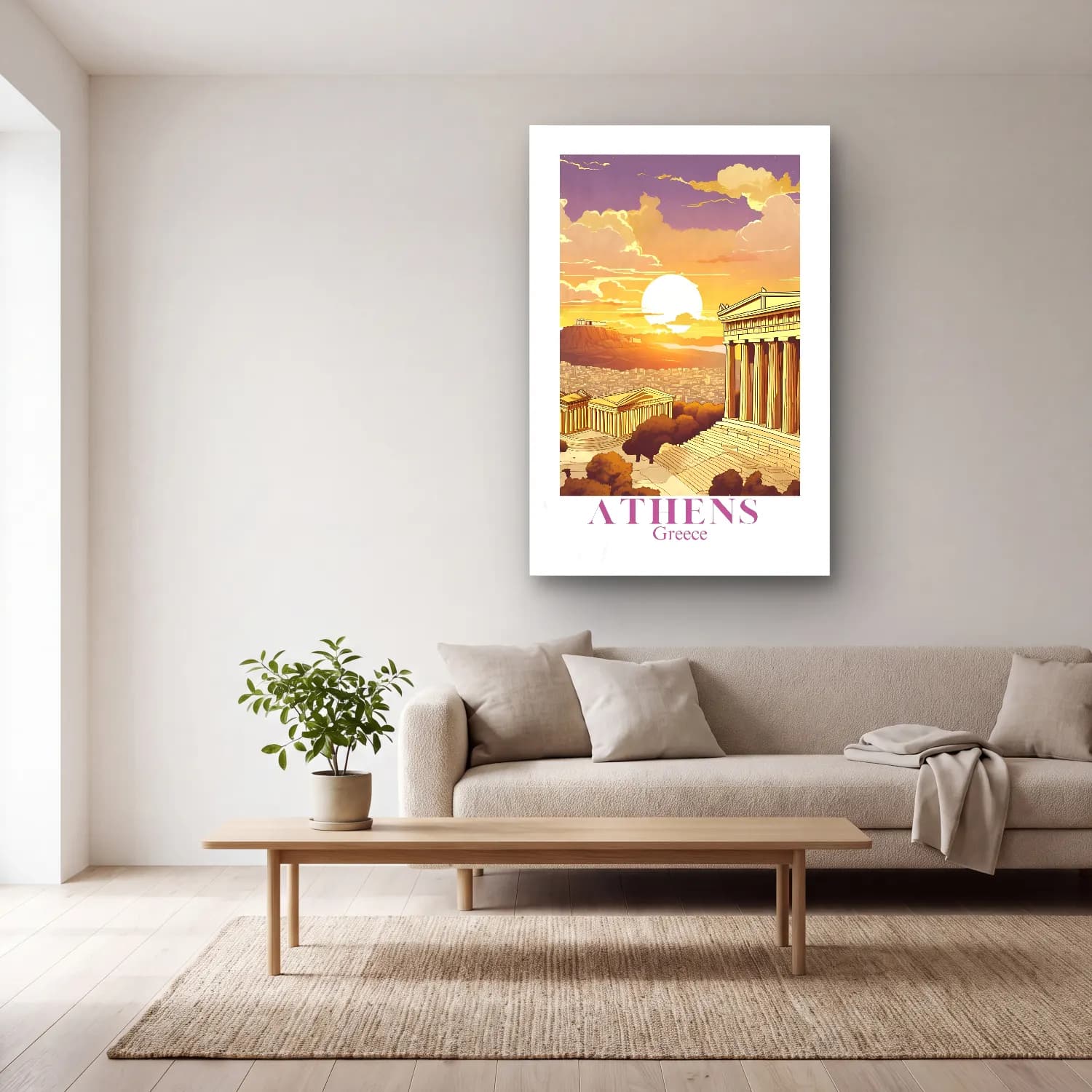 Vintage Poster Antik Kalıntılar cam tablo — açık renk salonda