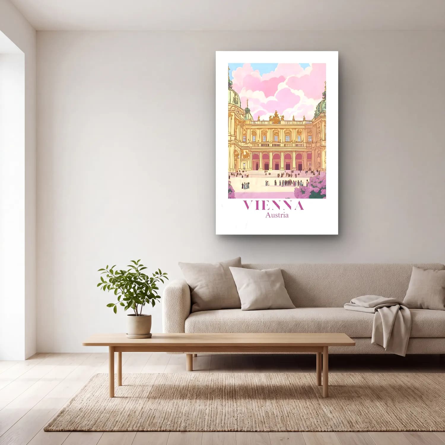 Pastel Katedral – Pembe Tonlar cam tablo — açık renk salonda