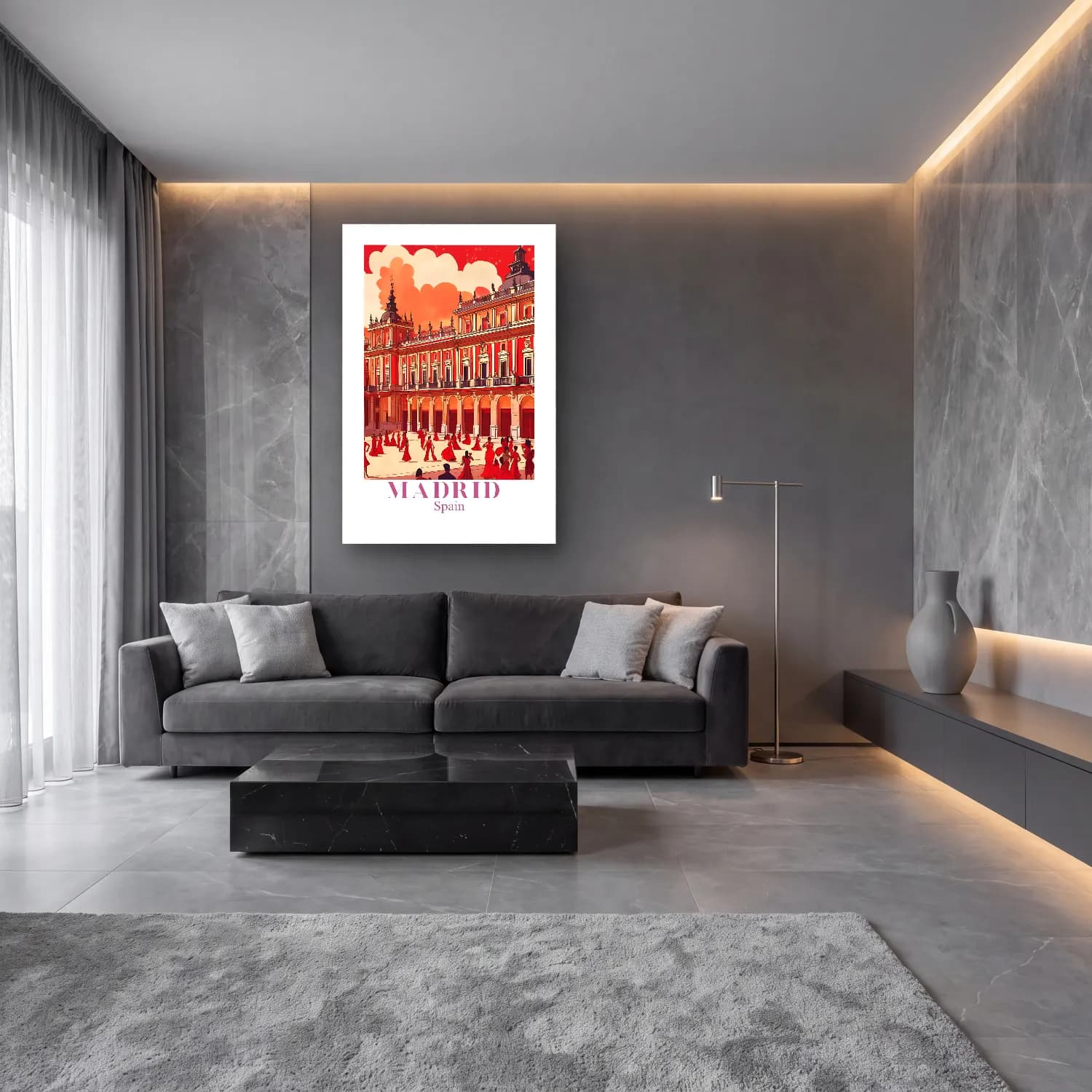 Vintage Poster Elbiseli Kadın No. 9 cam tablo — lüks salon duvarında