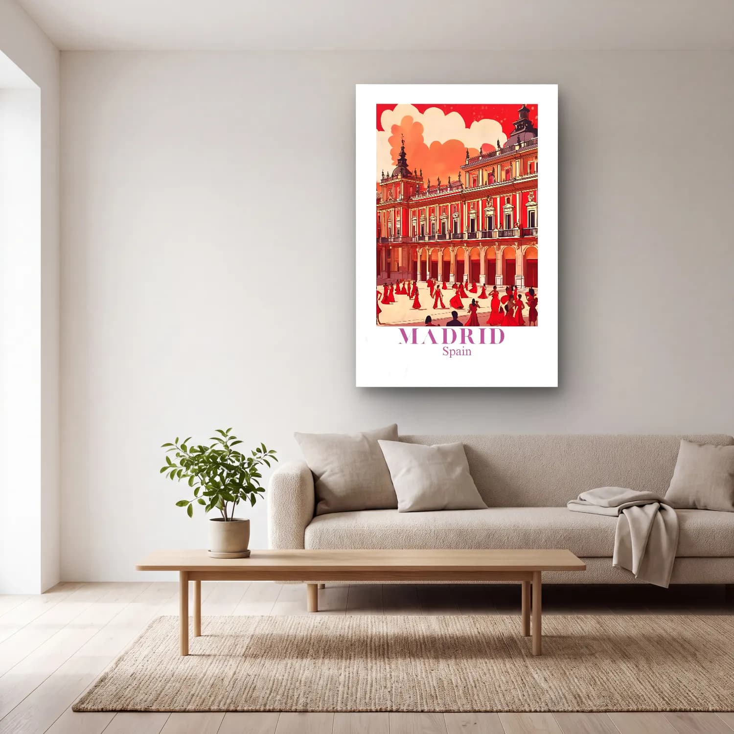 Vintage Poster Elbiseli Kadın No. 9 cam tablo — açık renk salonda