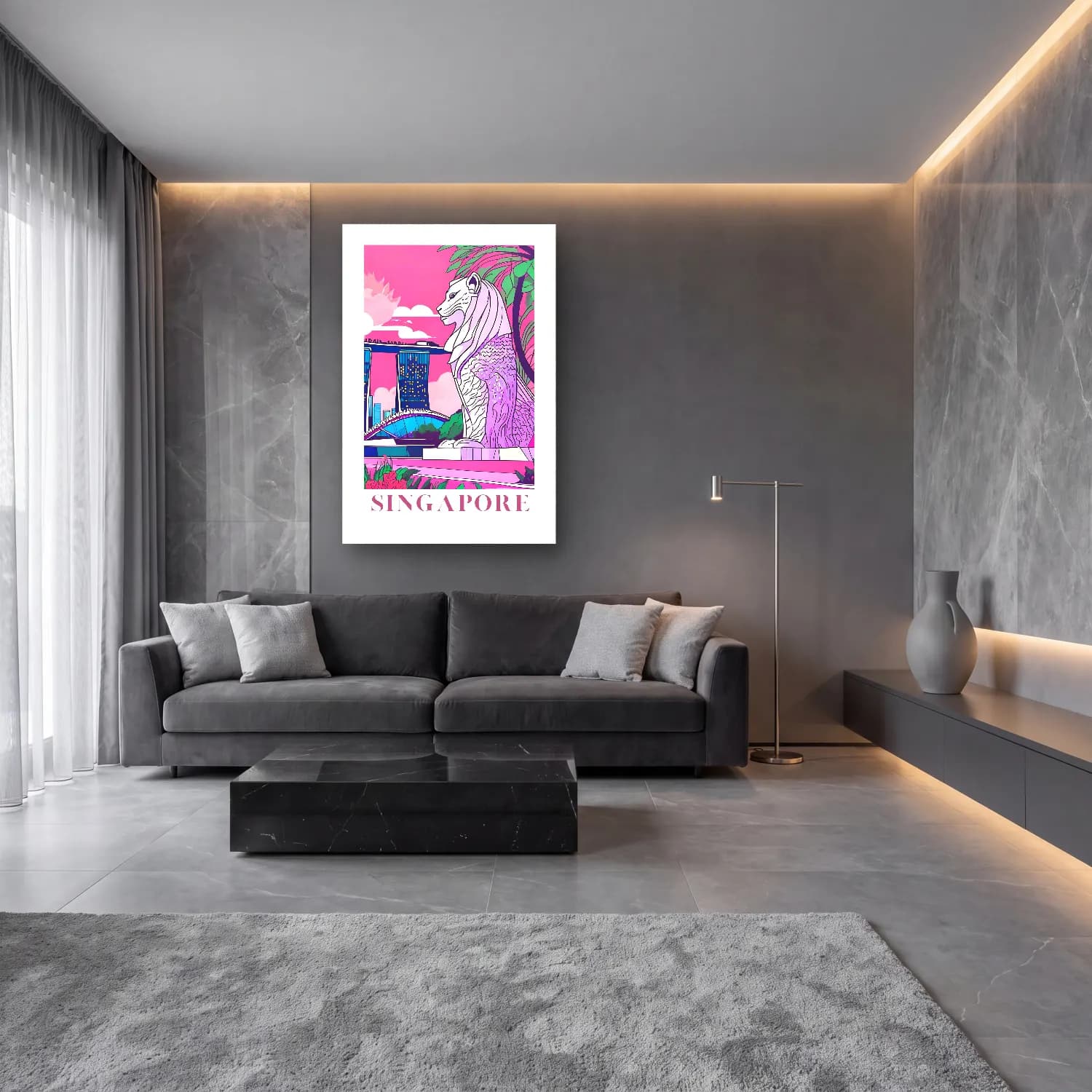 Pastel Aslan cam tablo — lüks salon duvarında
