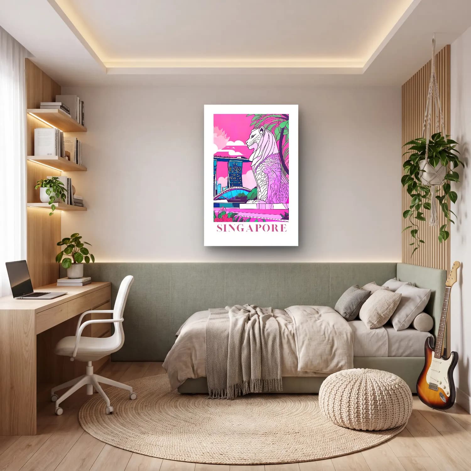 Pastel Aslan cam tablo — genç odasında