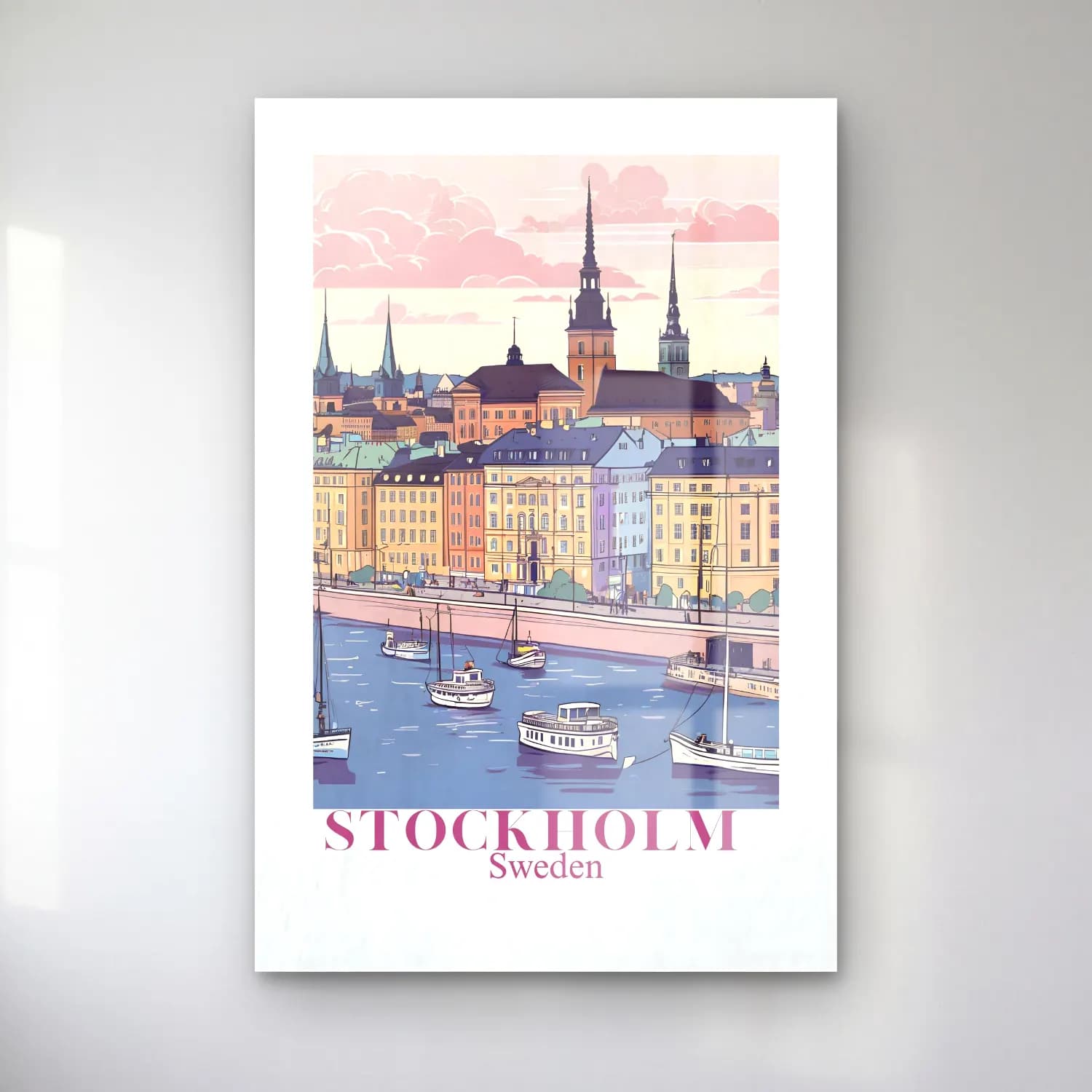Vintage Poster Liman ve Tekneler – Pembe Tonlar cam tablo — Vintage Poster Liman ve Tekneler – Pembe Tonlar — vintage poster liman ve tekneler
