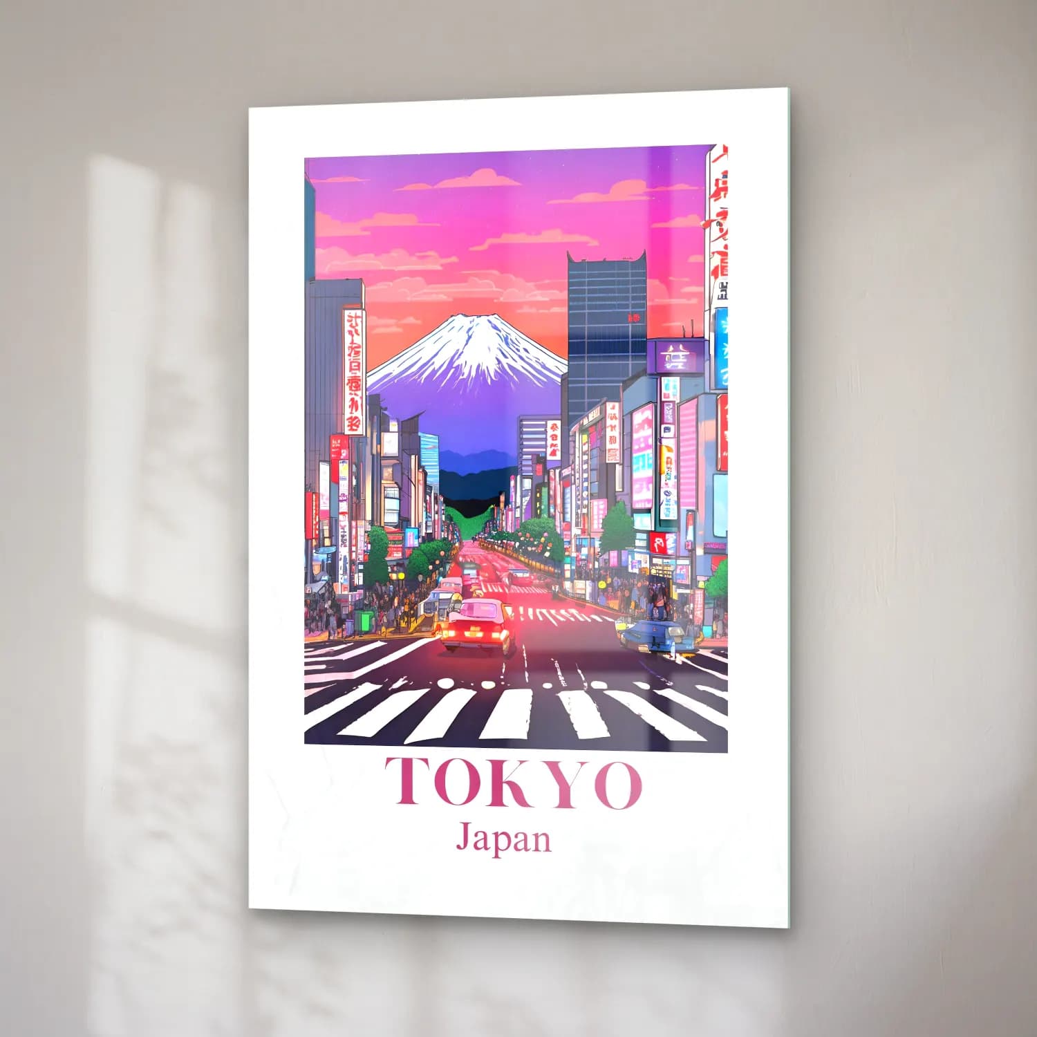 Pastel Japon Şehri No. 6 cam tablo — sağ açıdan görünüm