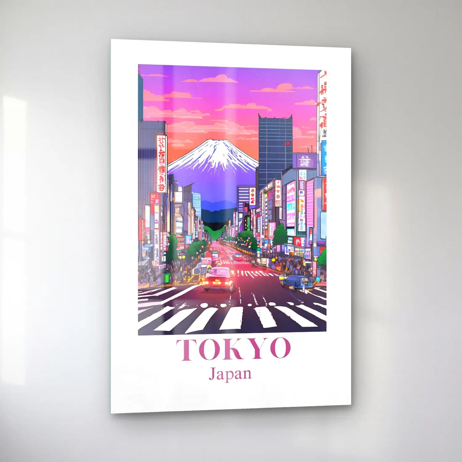 Pastel Japon Şehri No. 6 cam tablo — sol açıdan görünüm