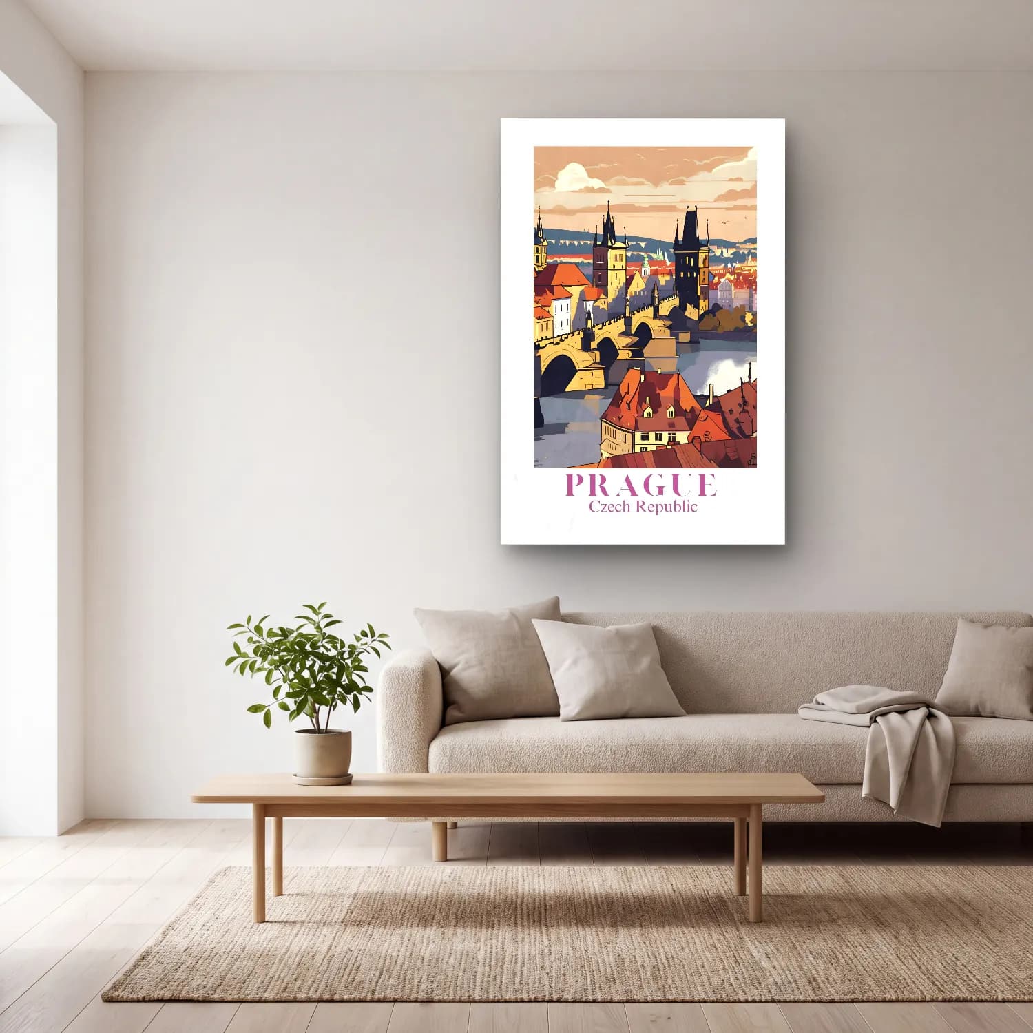 Vintage Poster Köprü – Turuncu Tonlar cam tablo — açık renk salonda