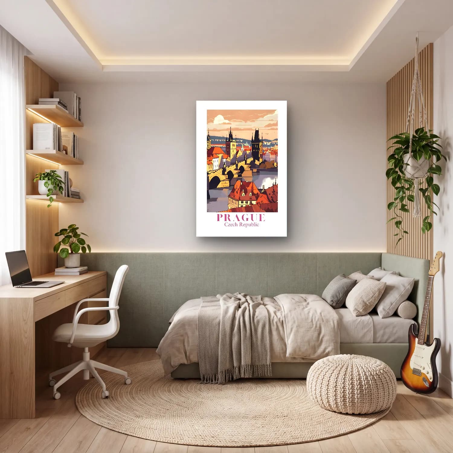 Vintage Poster Köprü – Turuncu Tonlar cam tablo — genç odasında