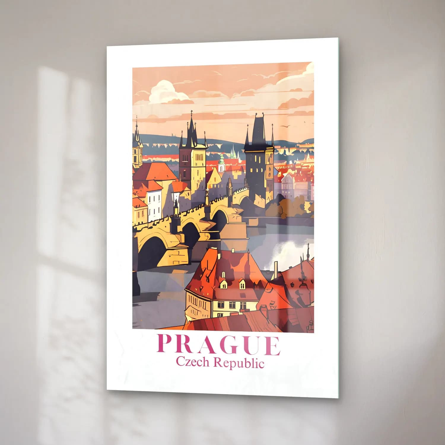 Vintage Poster Köprü – Turuncu Tonlar cam tablo — sağ açıdan görünüm