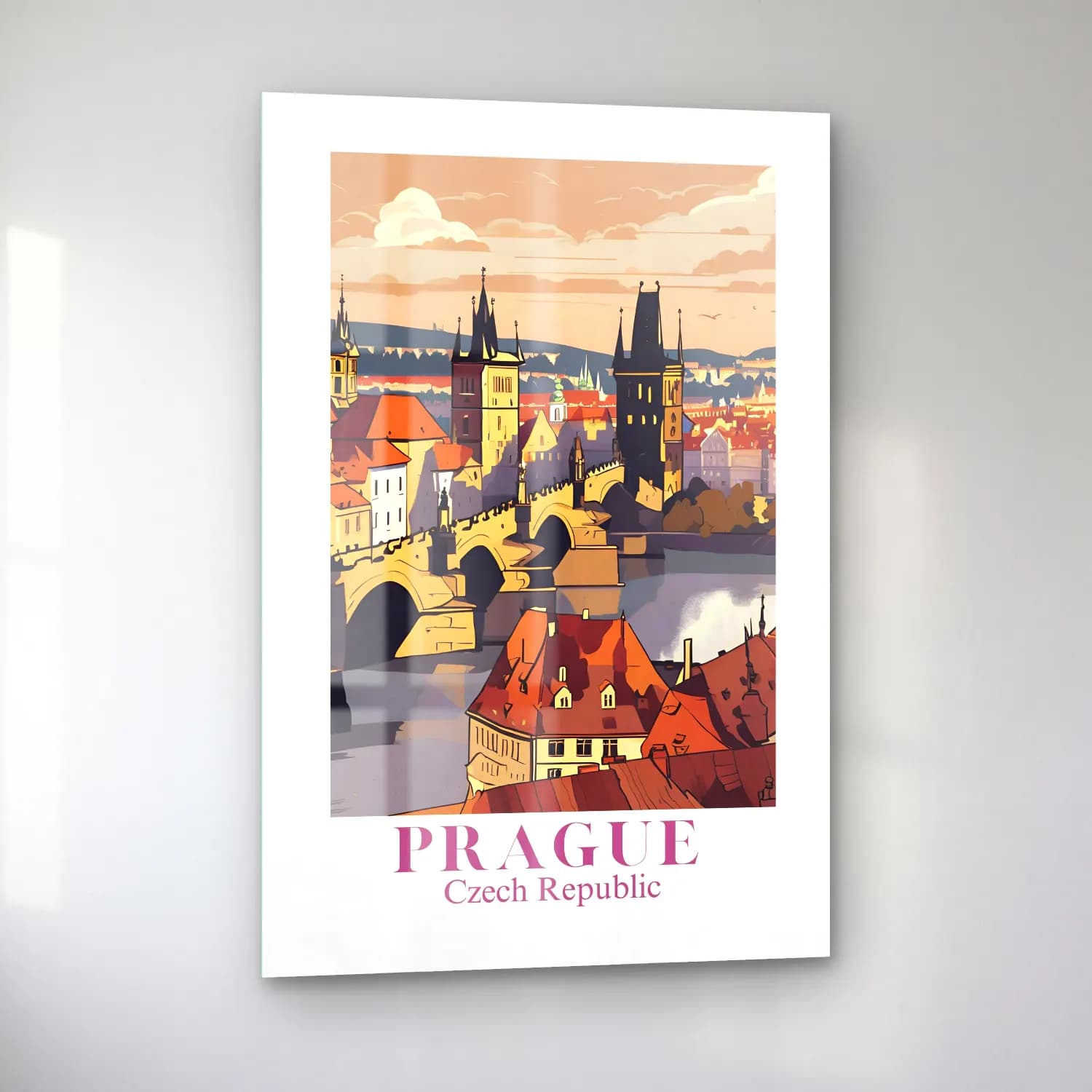 Vintage Poster Köprü – Turuncu Tonlar cam tablo — sol açıdan görünüm