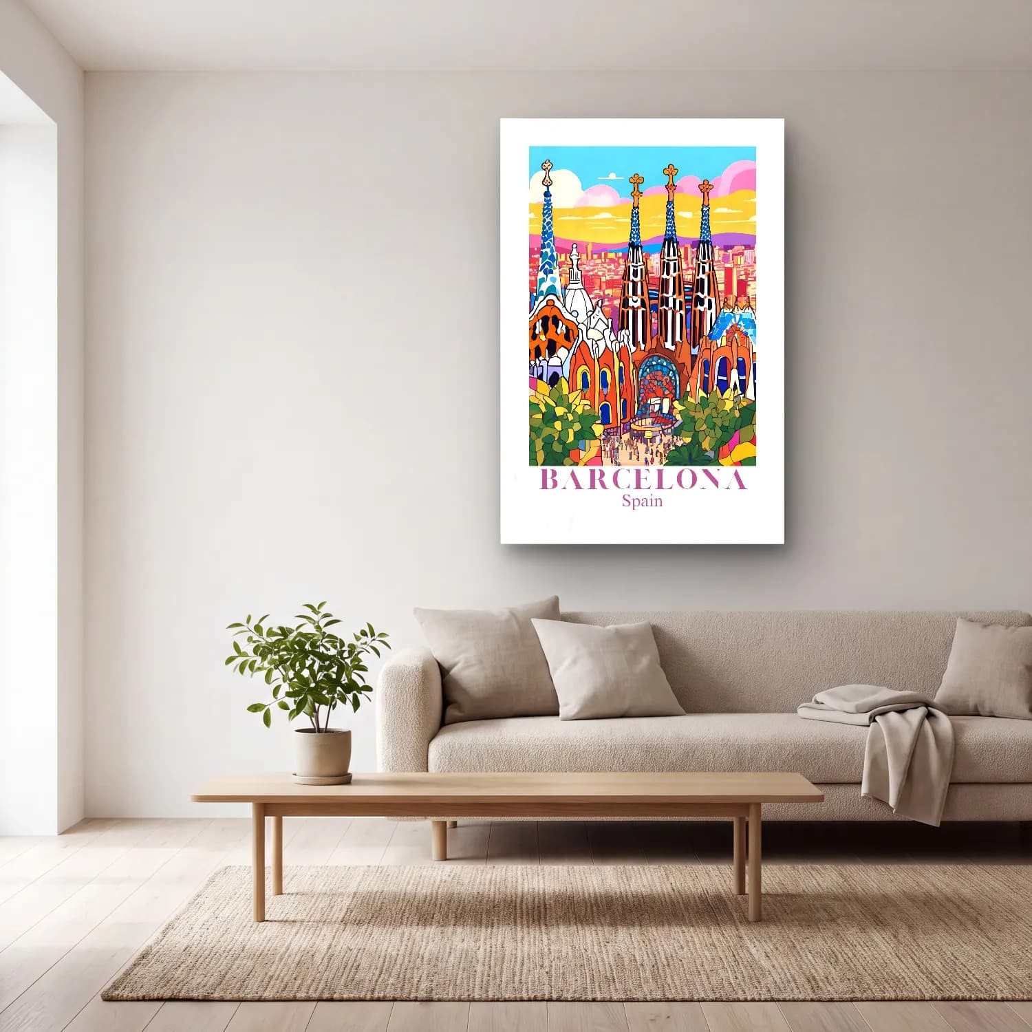 Vintage Poster Katedral No. 8 cam tablo — açık renk salonda