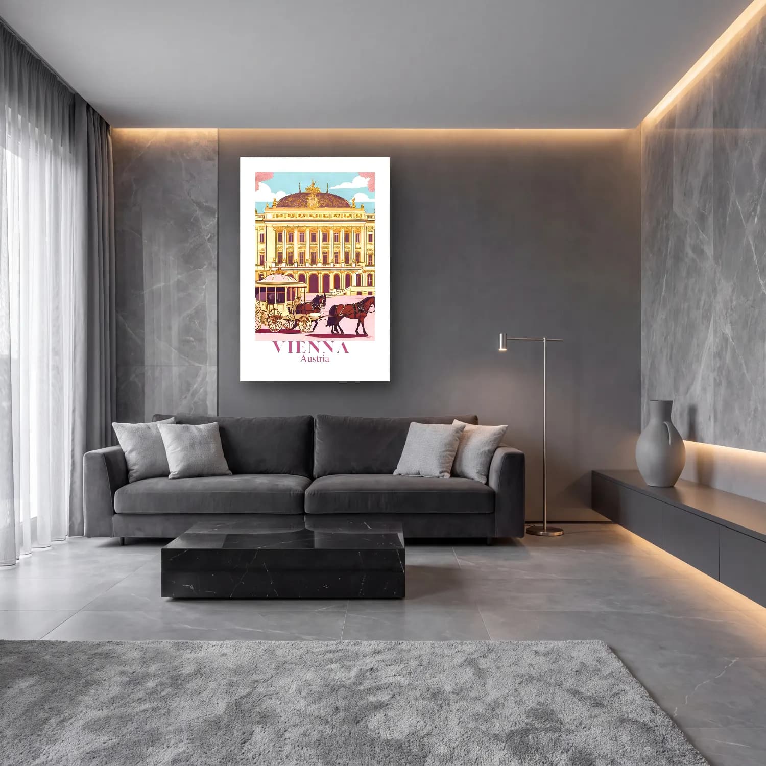 Vintage Poster Roma – Bej Tonlar cam tablo — lüks salon duvarında