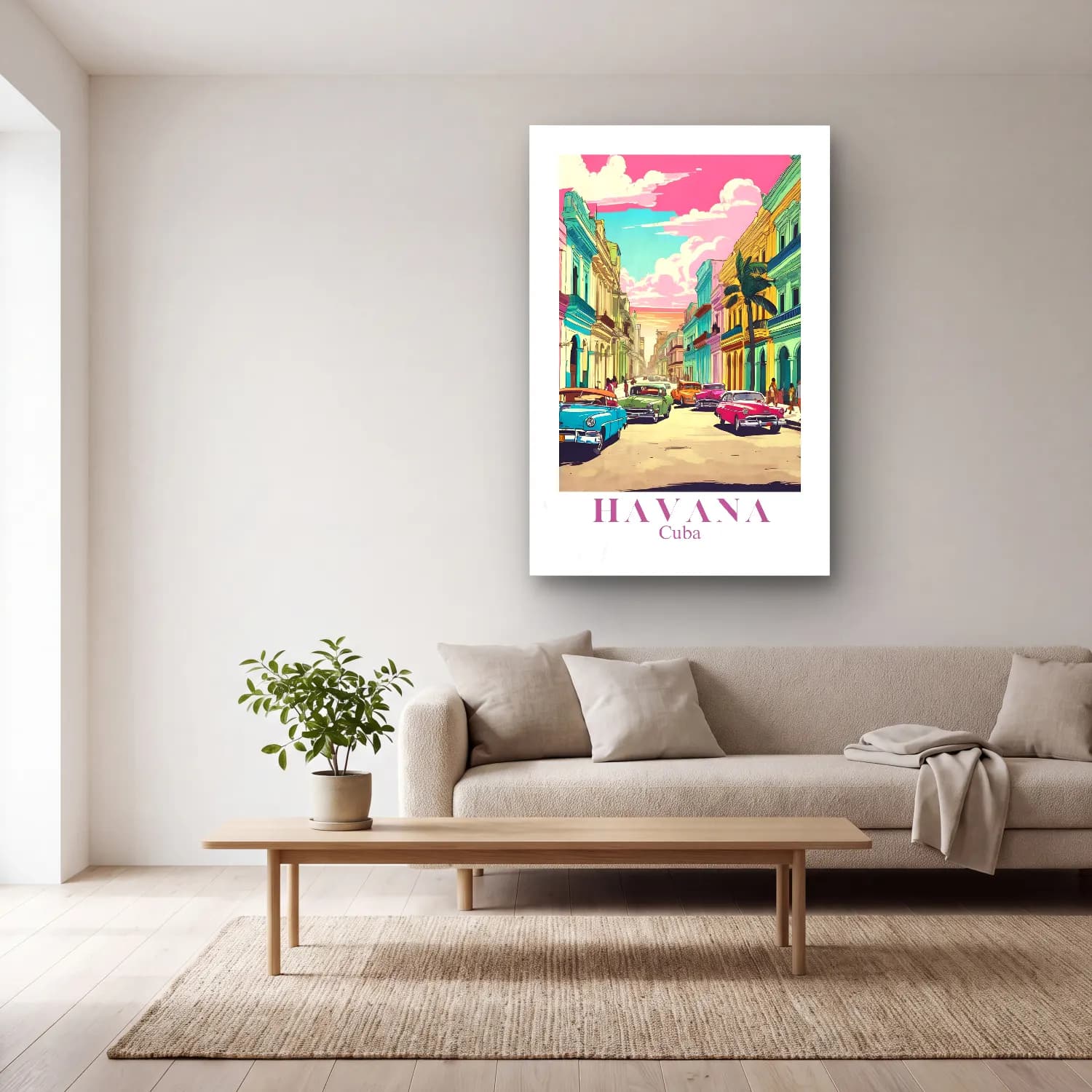 Vintage Poster Klasik Araba cam tablo — açık renk salonda