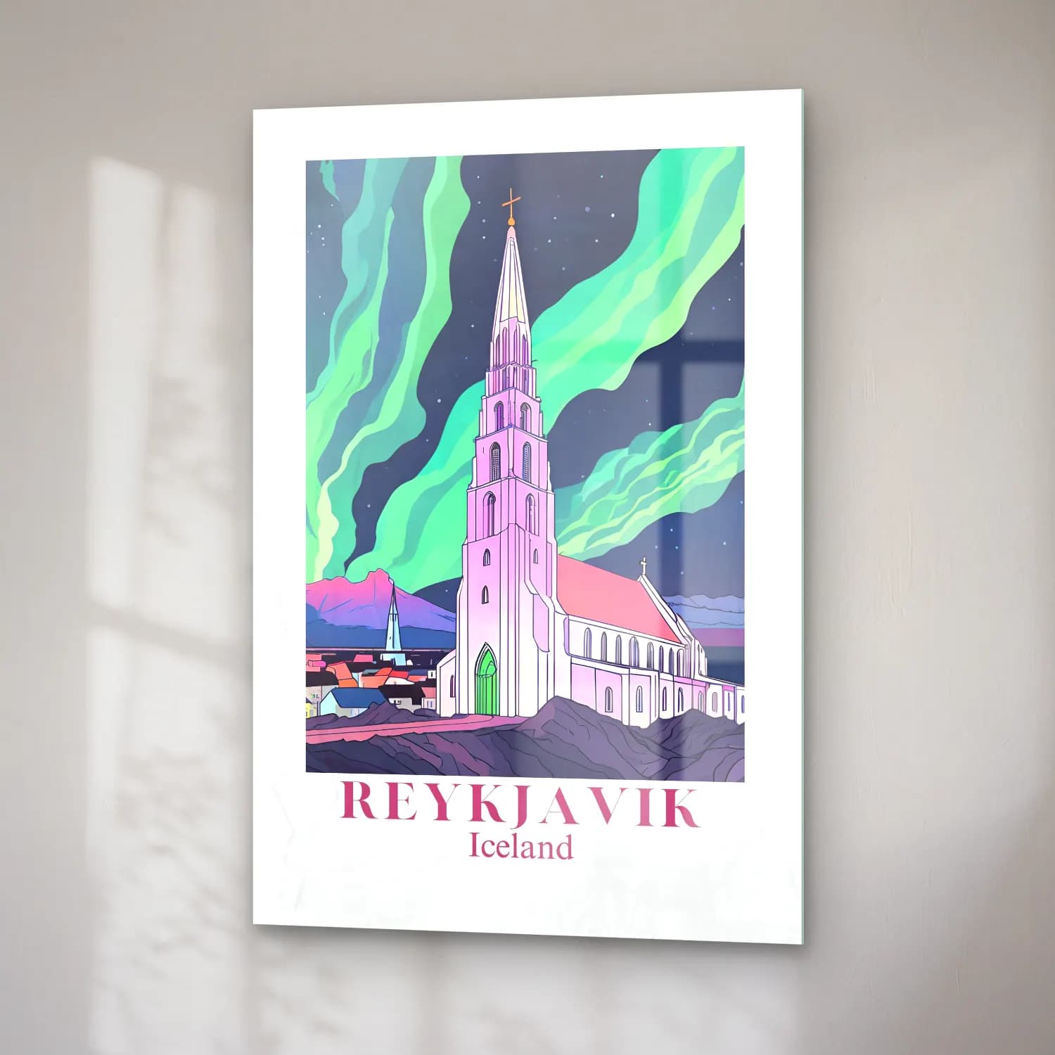 Vintage Poster Katedral – Yeşil Tonlar cam tablo — sağ açıdan görünüm