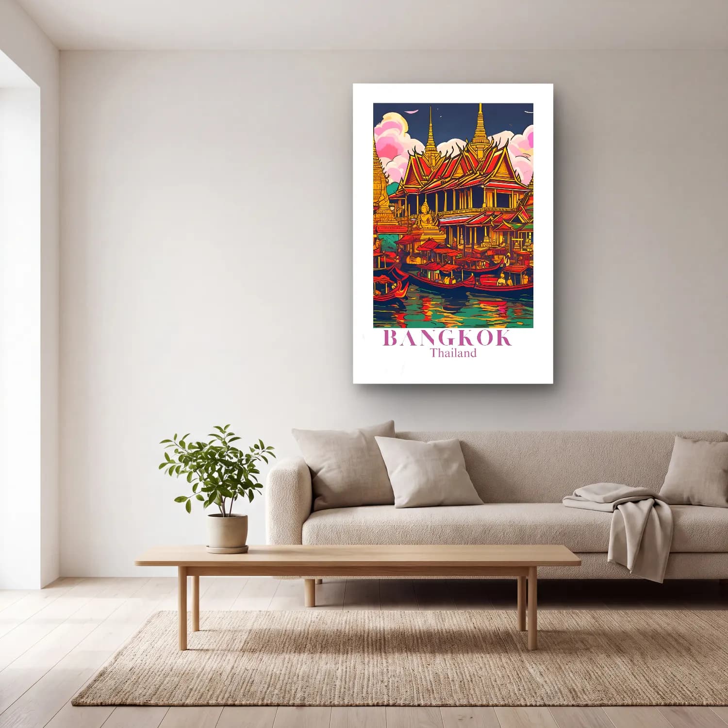 Vintage Poster Liman ve Tekneler No. 5 cam tablo — açık renk salonda