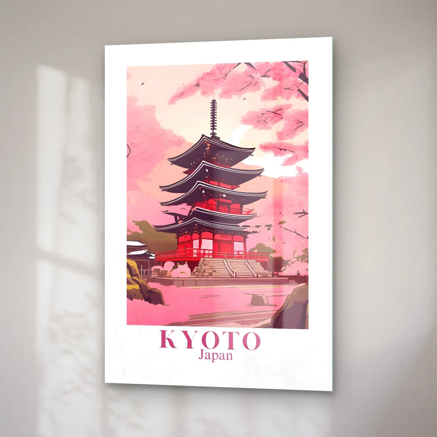 Pastel Japon Şehri No. 7 cam tablo — sağ açıdan görünüm