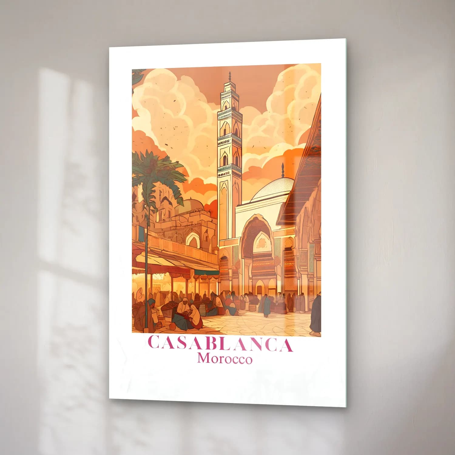 Vintage Poster Akdeniz Sahil Kasabası No. 4 cam tablo — sağ açıdan görünüm