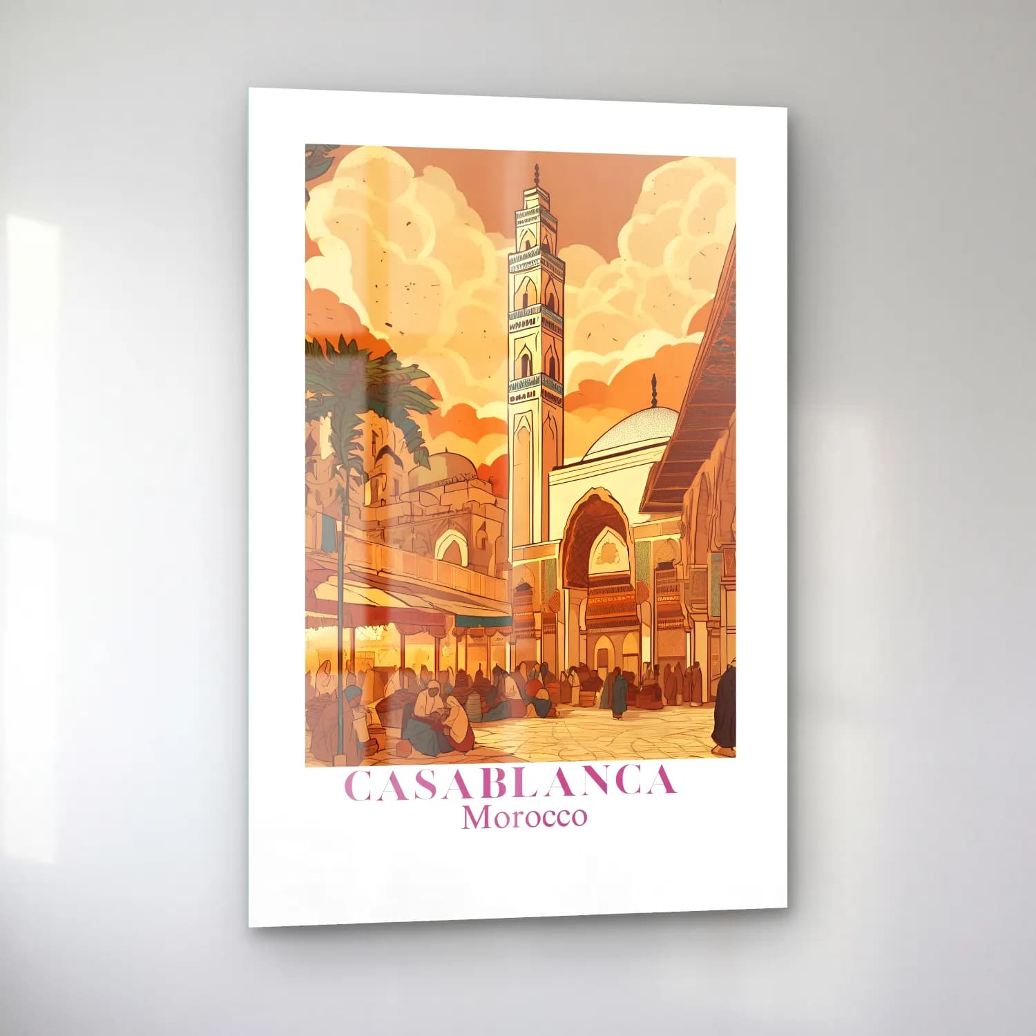 Vintage Poster Akdeniz Sahil Kasabası No. 4 cam tablo — sol açıdan görünüm