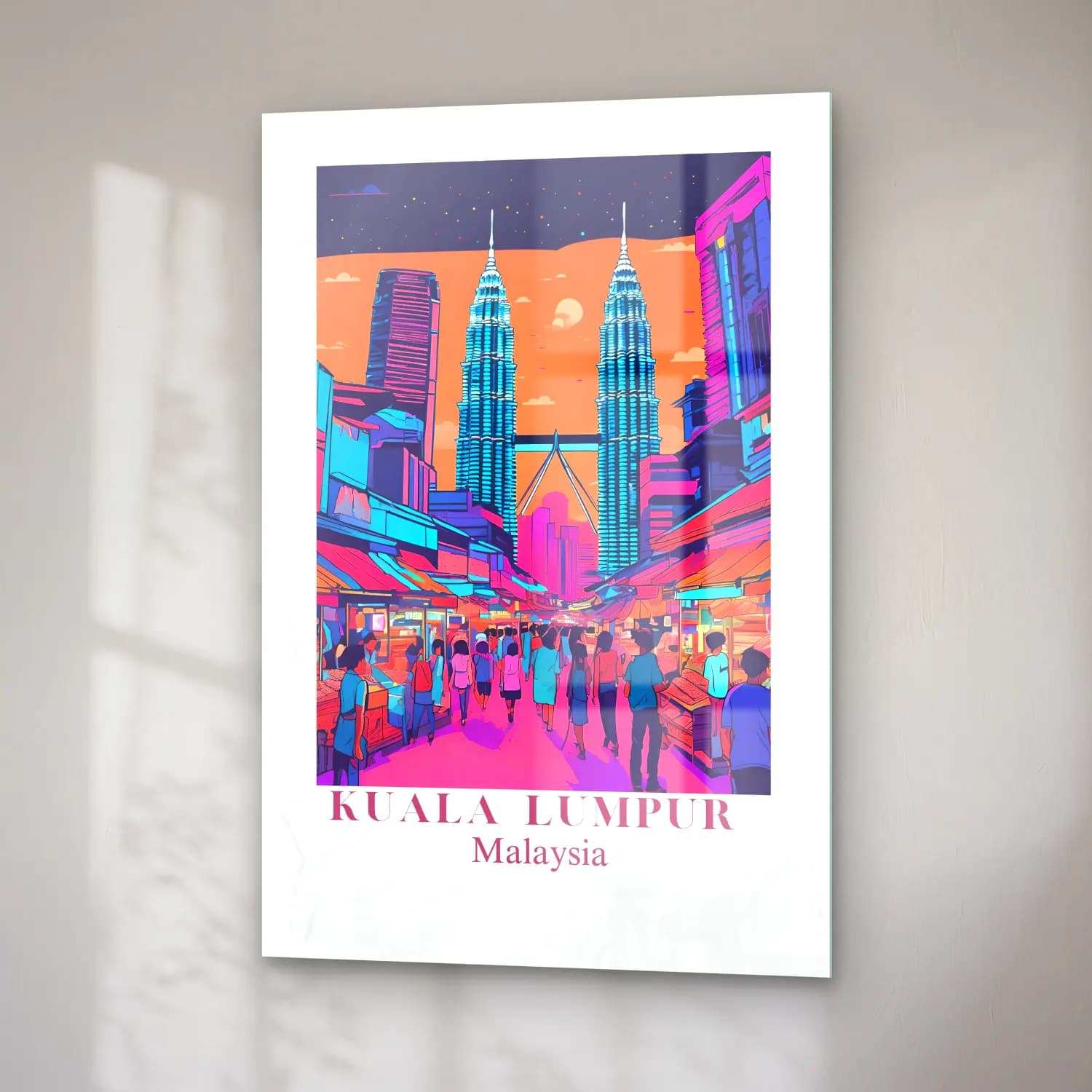 Vintage Poster Gece Şehir No. 9 cam tablo — sağ açıdan görünüm