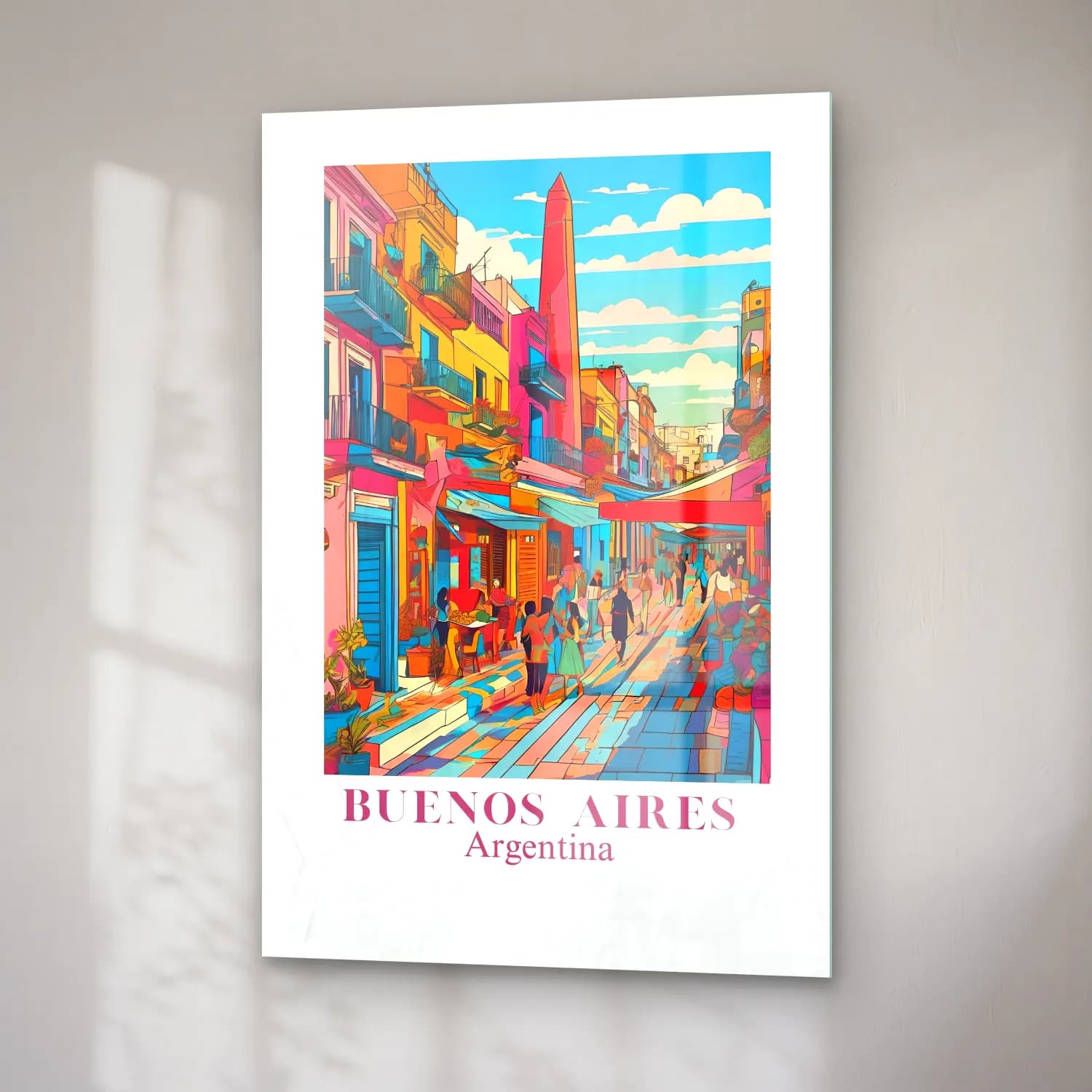 Vintage Poster Kafeli Avrupa Sokağı – Turkuaz Tonlar cam tablo — sağ açıdan görünüm
