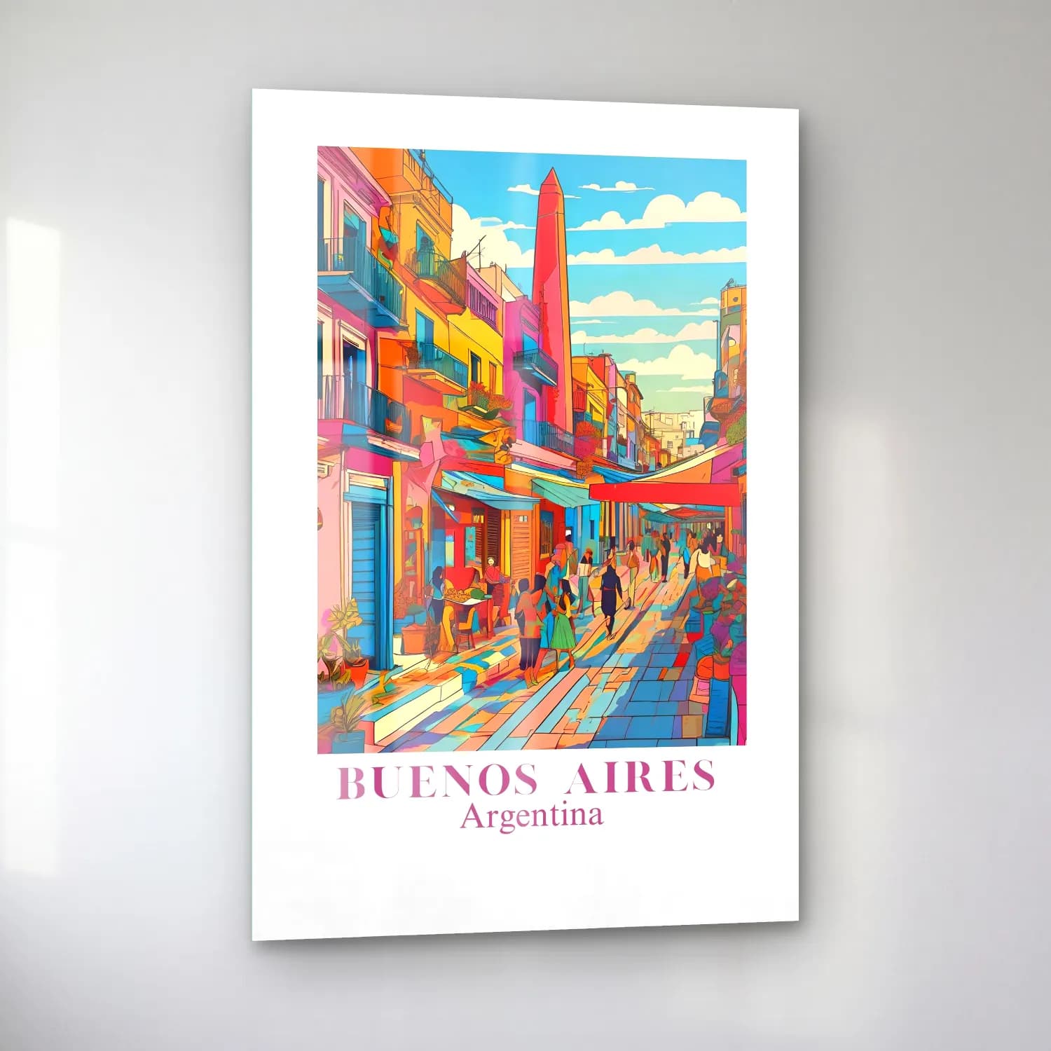 Vintage Poster Kafeli Avrupa Sokağı – Turkuaz Tonlar cam tablo — sol açıdan görünüm