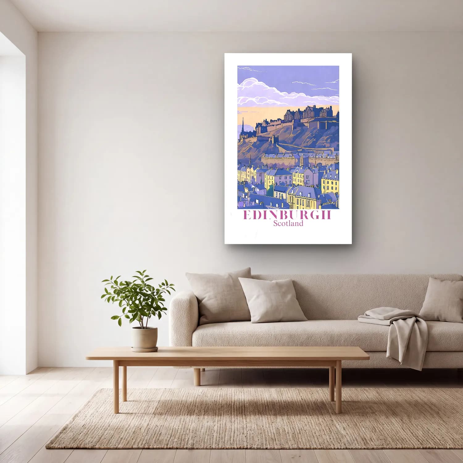 Vintage Poster Şato – Bej Tonlar cam tablo — açık renk salonda