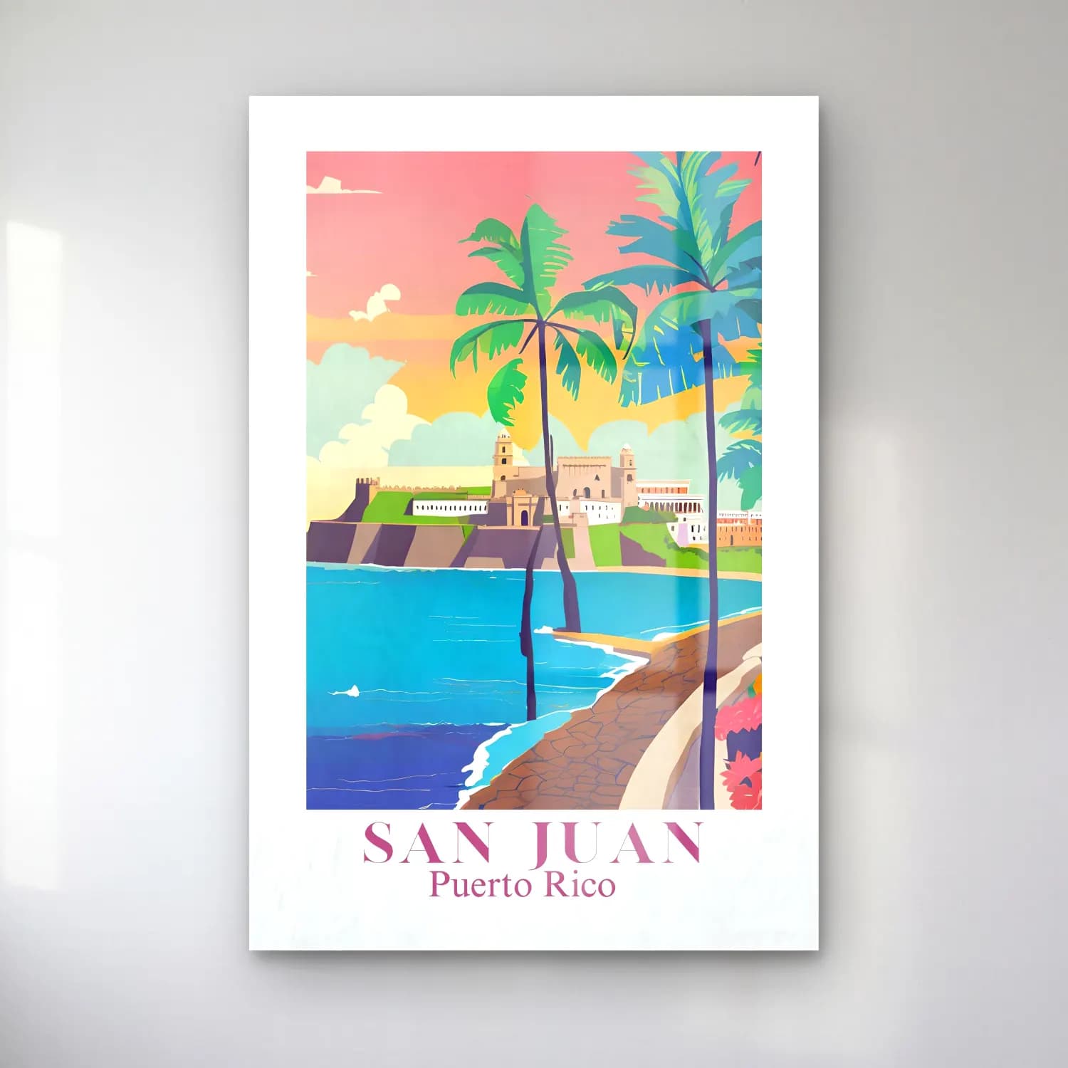 Pastel Akdeniz Sahil Kasabası cam tablo — Pastel Akdeniz Sahil Kasabası — pastel akdeniz sahil kasabası