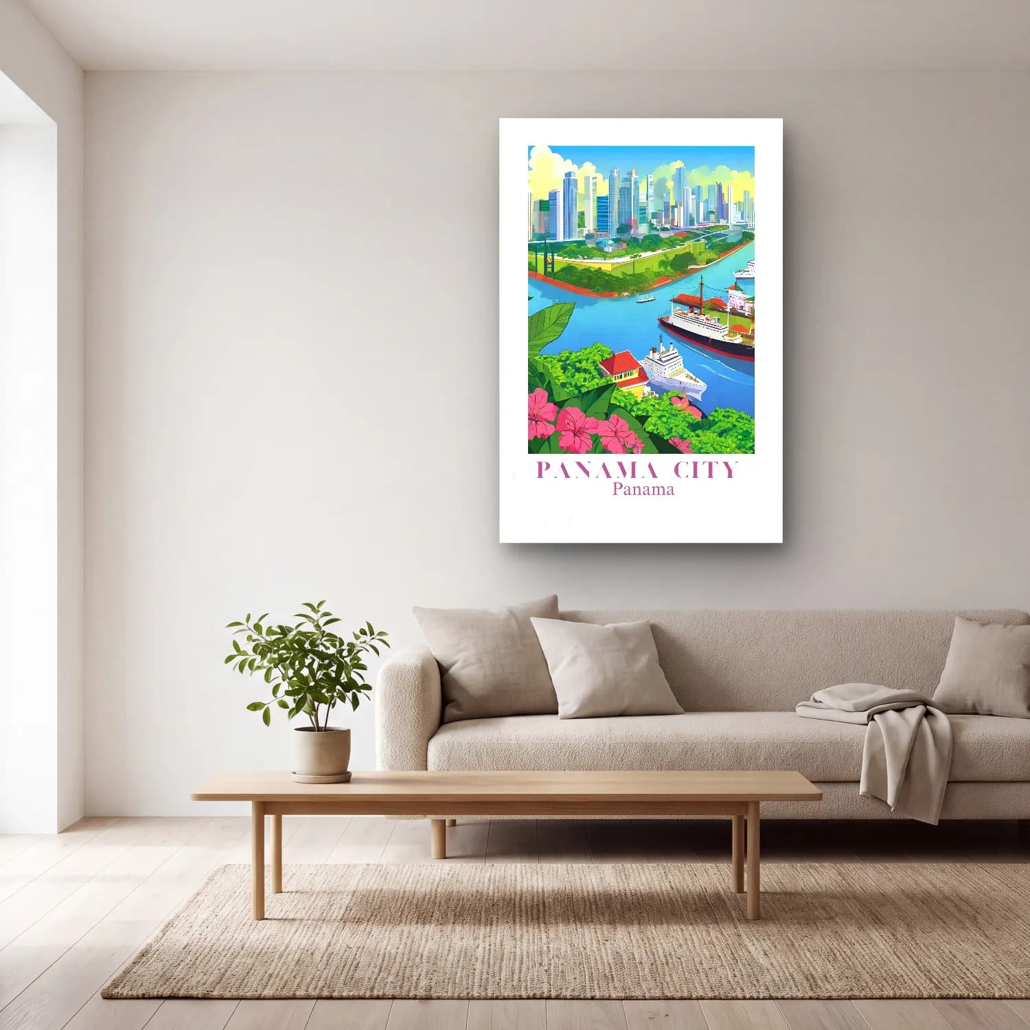 Vintage Poster Liman ve Tekneler No. 6 cam tablo — açık renk salonda