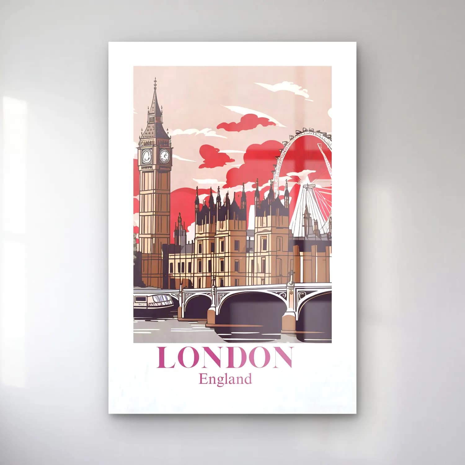 Vintage Poster Londra – Kırmızı Tonlar cam tablo — Vintage Poster Londra – Kırmızı Tonlar — vintage poster londra