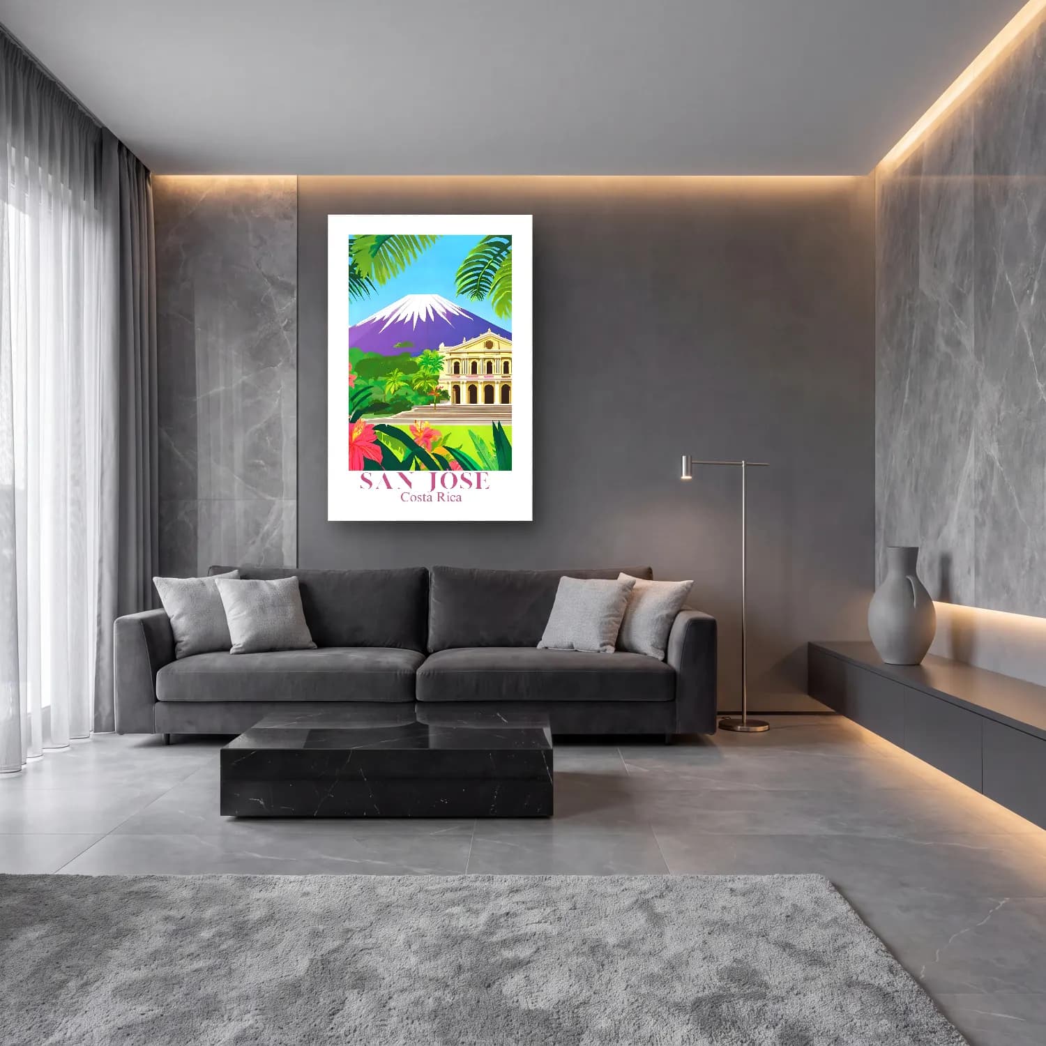 Pastel Katedral – Yeşil Tonlar cam tablo — lüks salon duvarında