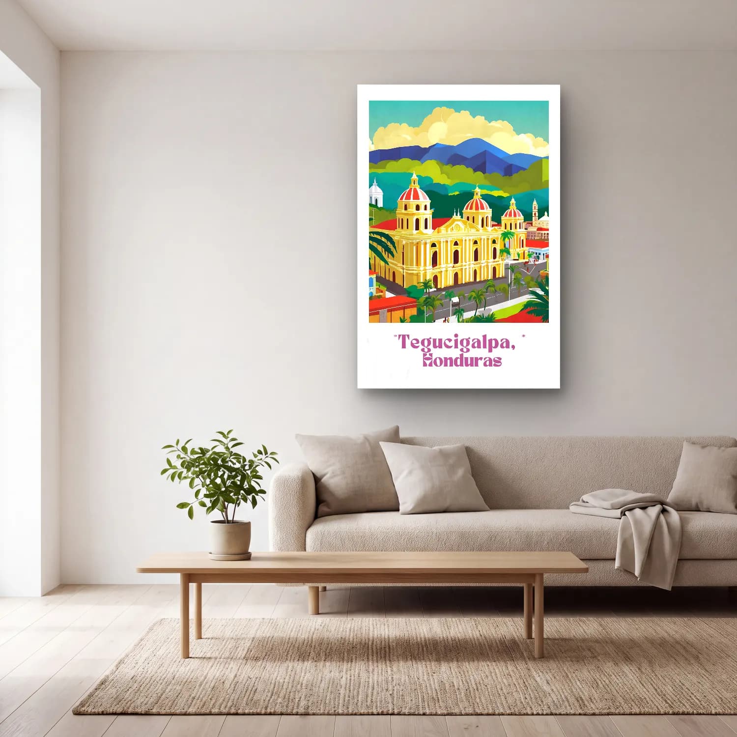 Vintage Poster Katedral No. 11 cam tablo — açık renk salonda