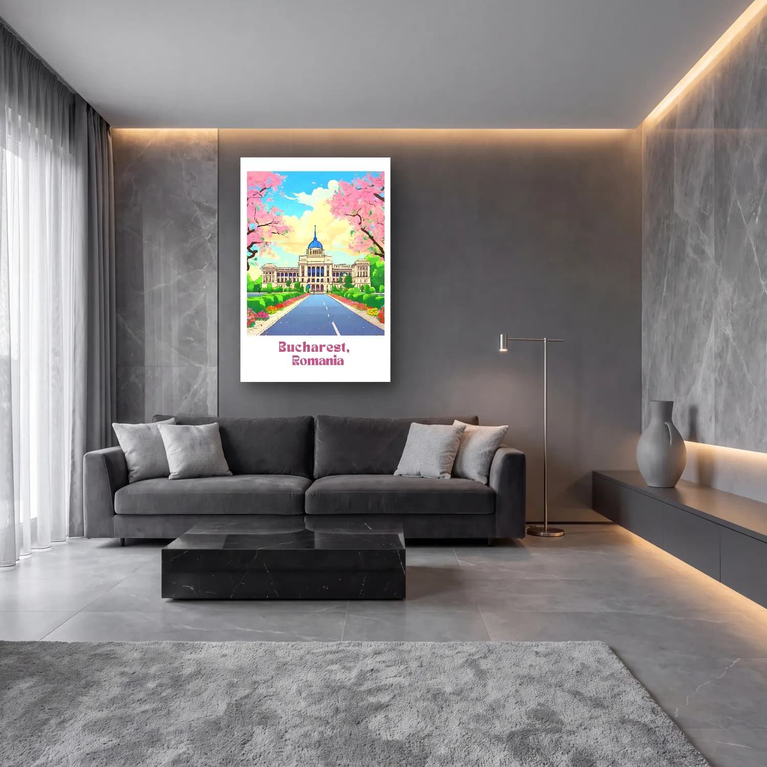 Pastel Kiraz Çiçekleri No. 4 cam tablo — lüks salon duvarında