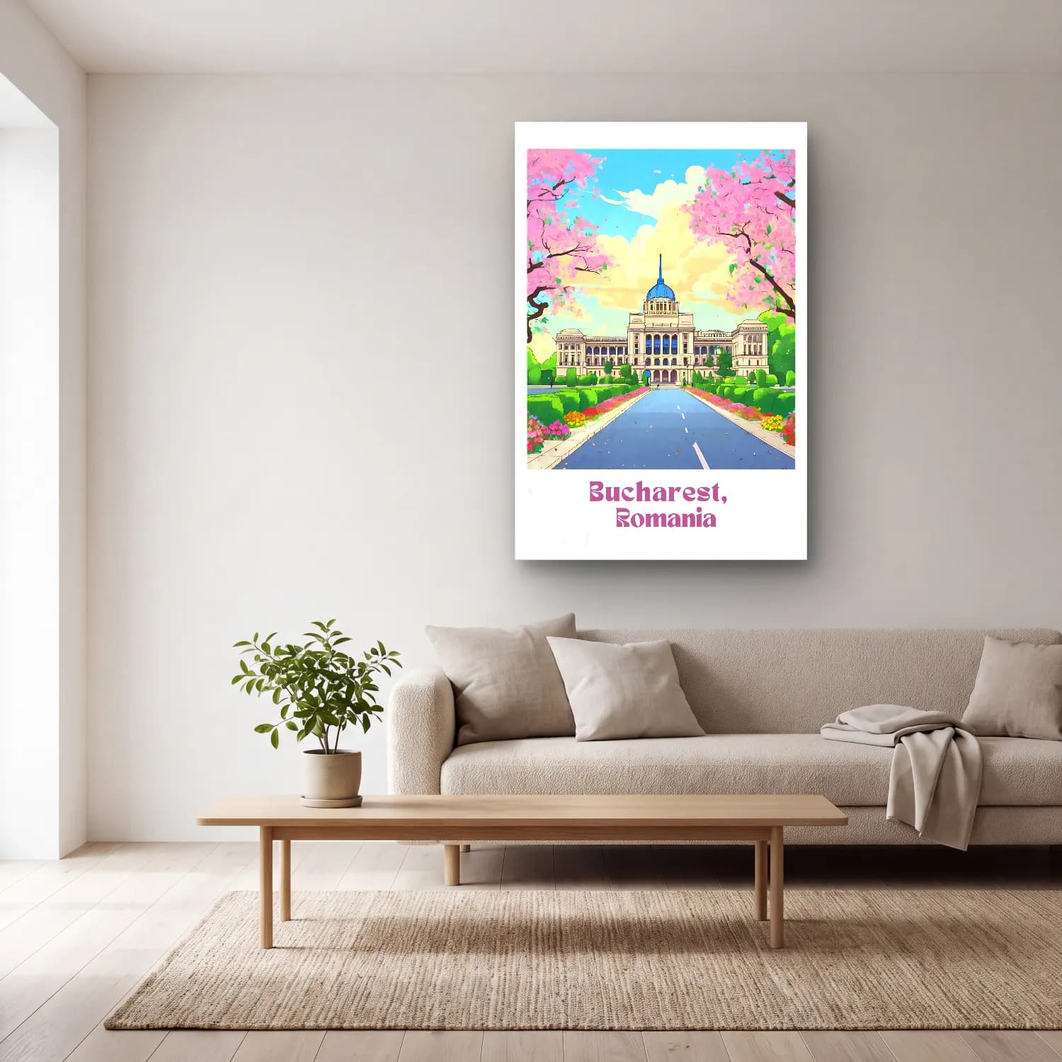 Pastel Kiraz Çiçekleri No. 4 cam tablo — açık renk salonda