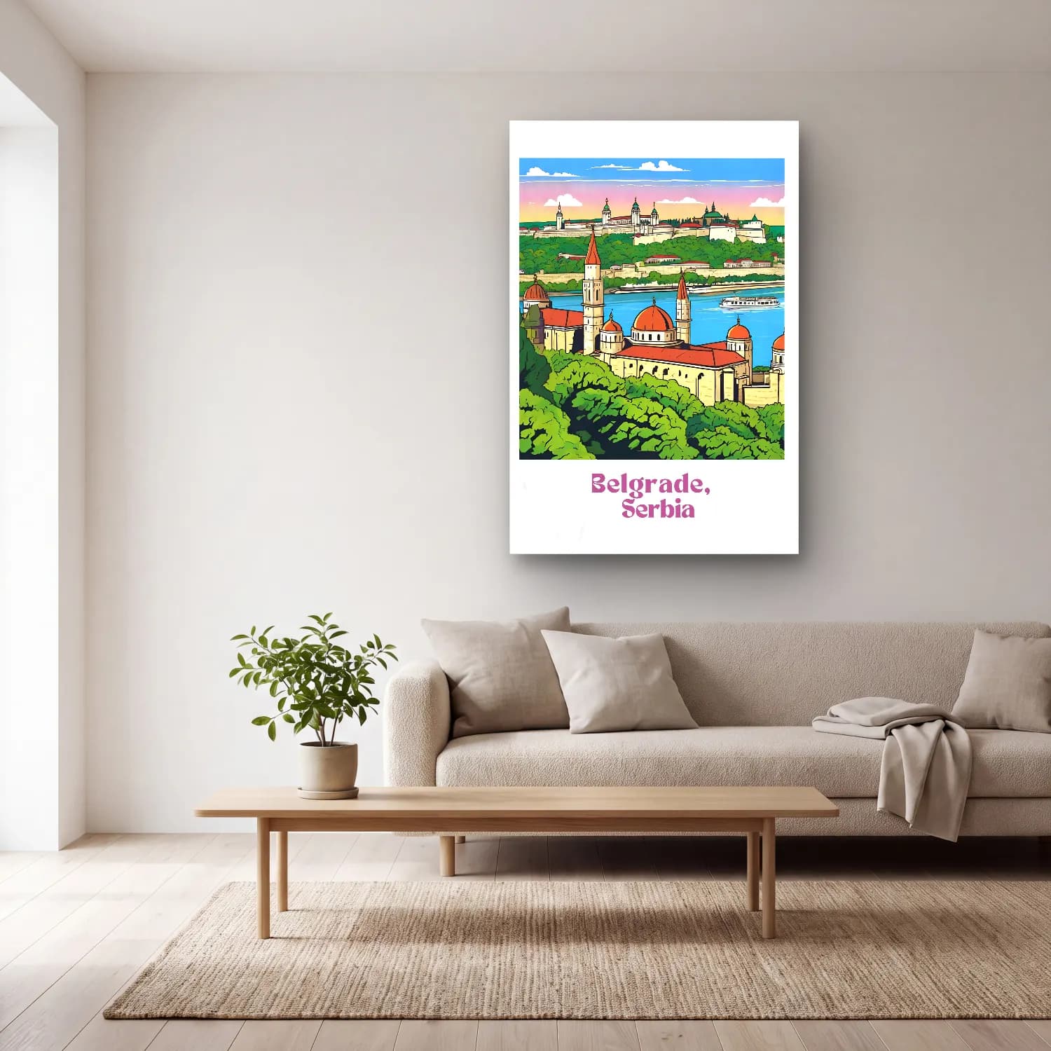 Vintage Poster Şato – Pembe Tonlar cam tablo — açık renk salonda