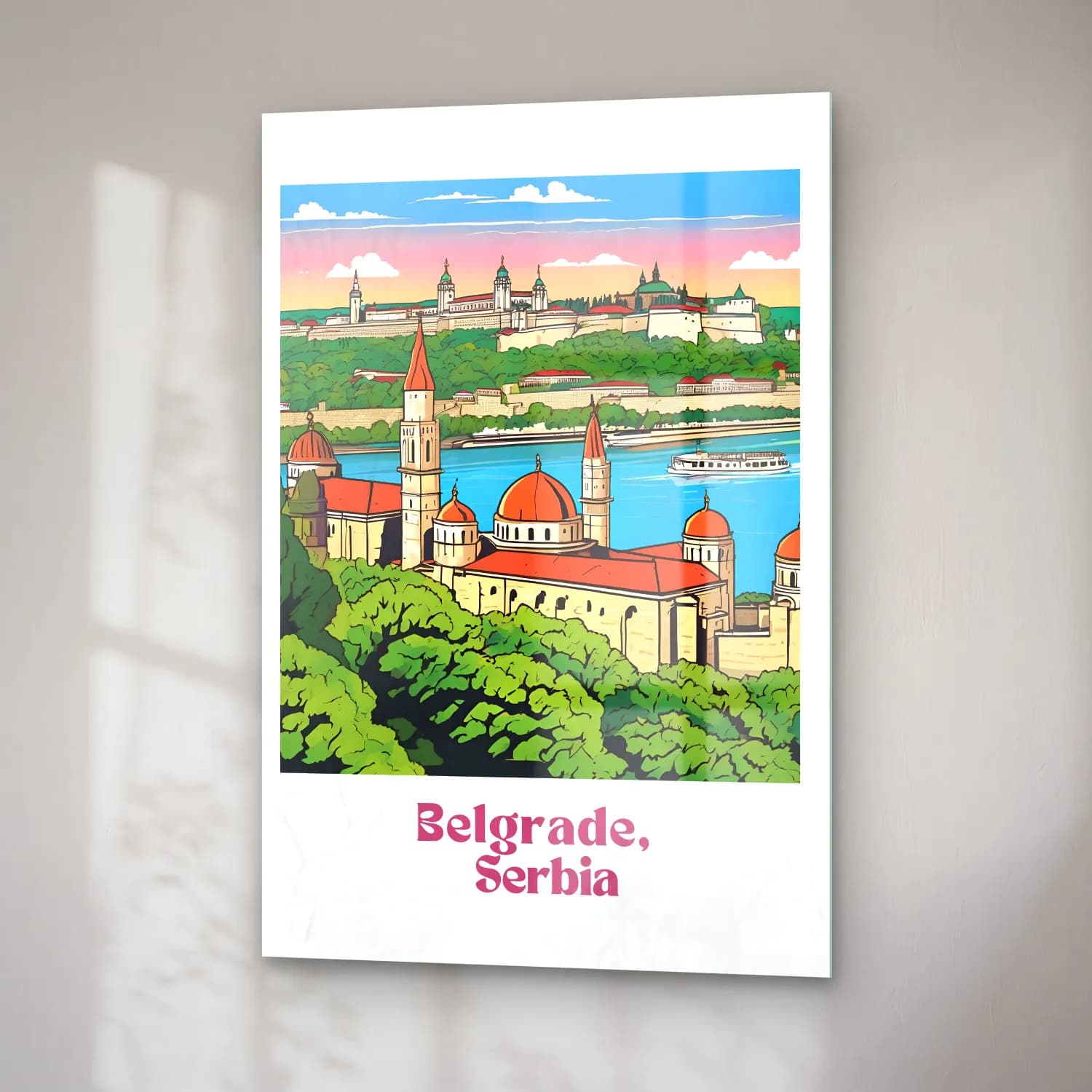 Vintage Poster Şato – Pembe Tonlar cam tablo — sağ açıdan görünüm