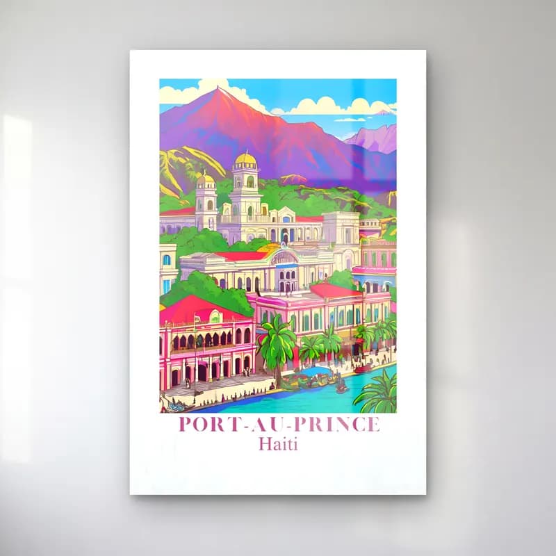 Vintage Poster Akdeniz Sahil Kasabası No. 7 cam tablo — Vintage Poster Akdeniz Sahil Kasabası No. 7 — vintage poster akdeniz sahil kasabası