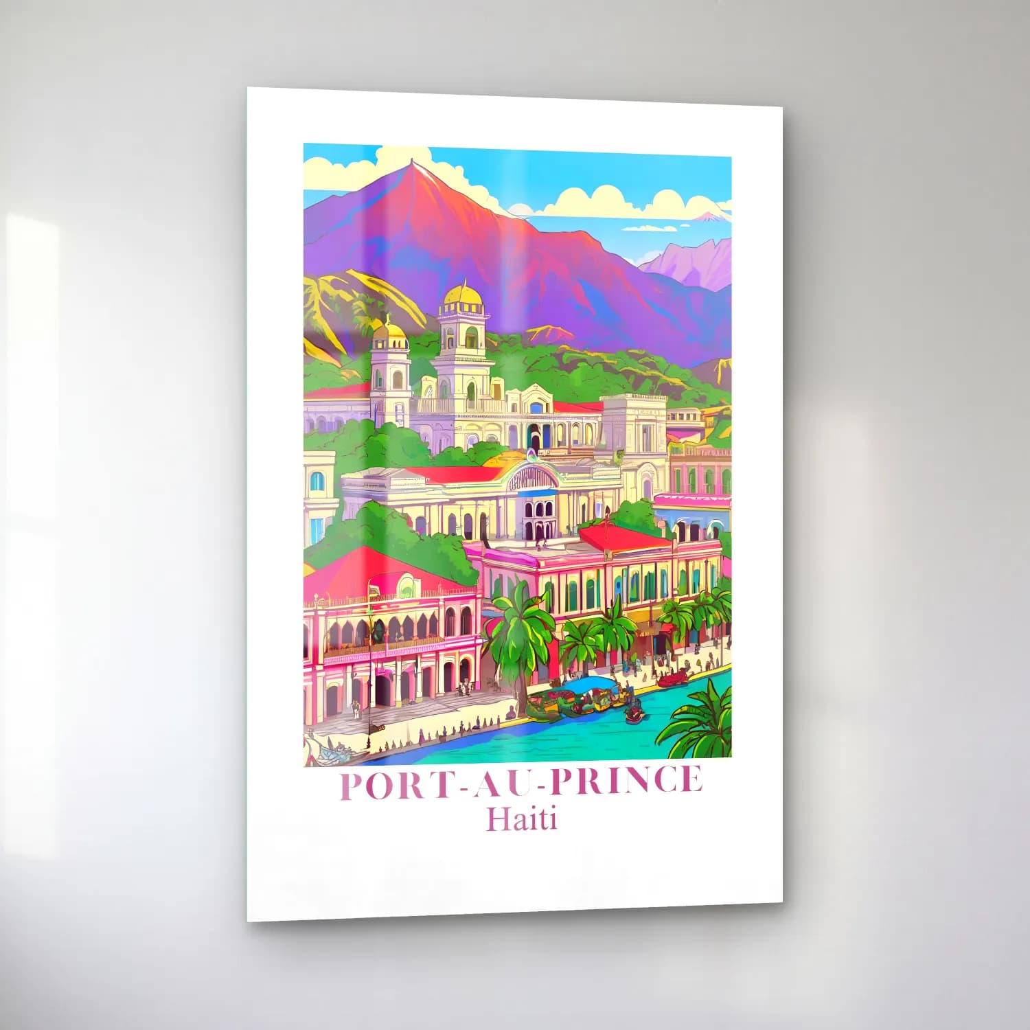 Vintage Poster Akdeniz Sahil Kasabası No. 7 cam tablo — sol açıdan görünüm
