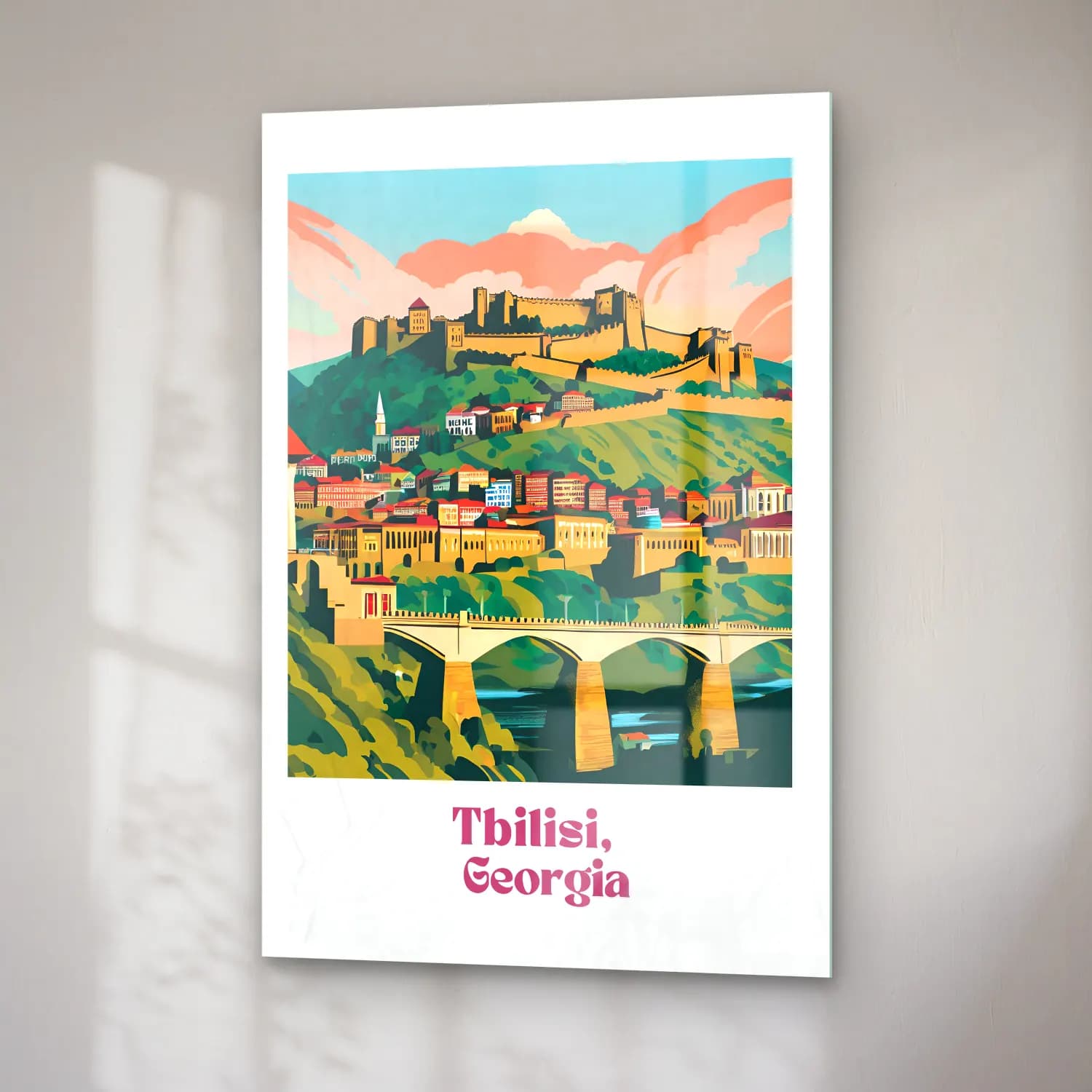 Vintage Poster Akdeniz Sahil Kasabası No. 8 cam tablo — sağ açıdan görünüm