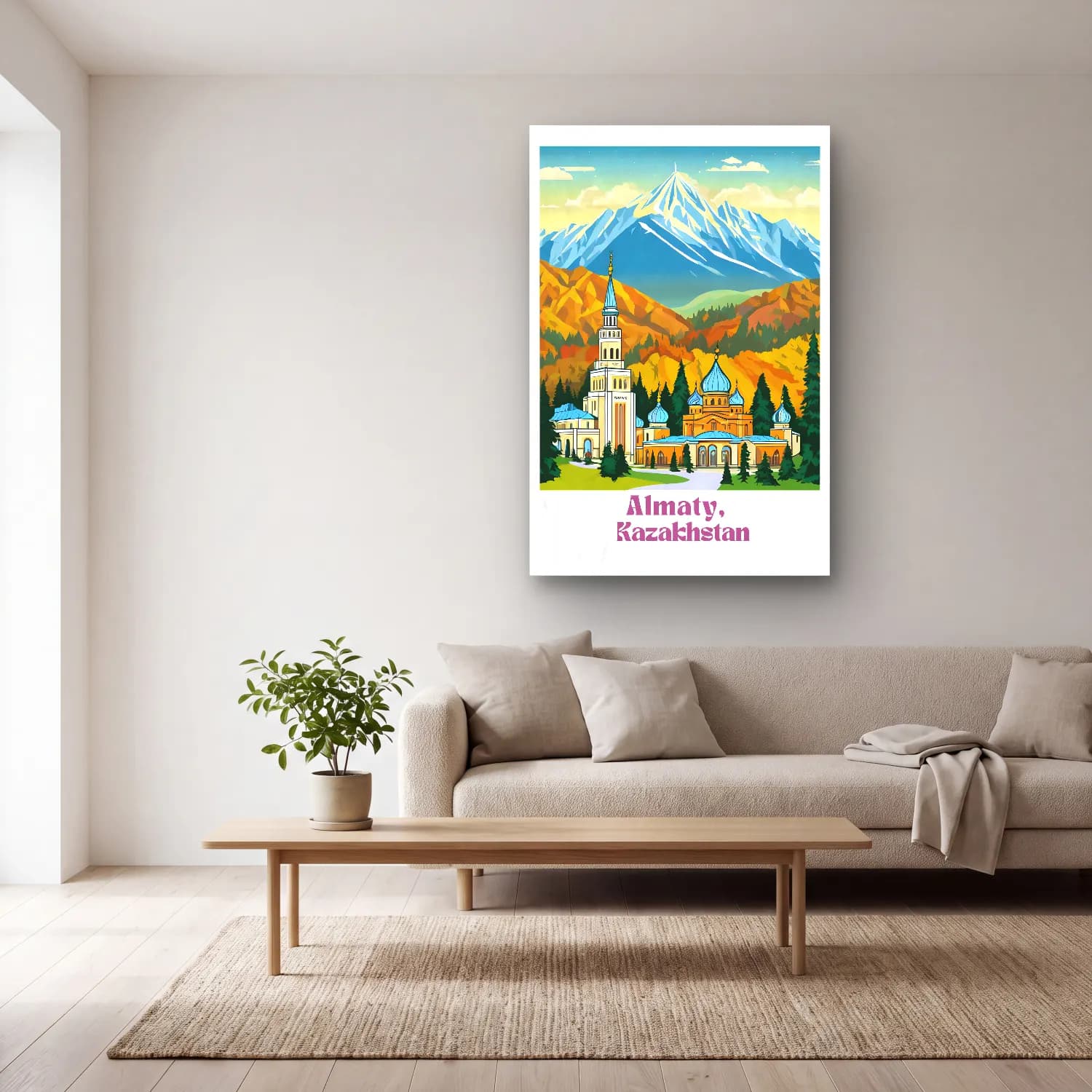 Vintage Poster Katedral – Turkuaz Tonlar cam tablo — açık renk salonda