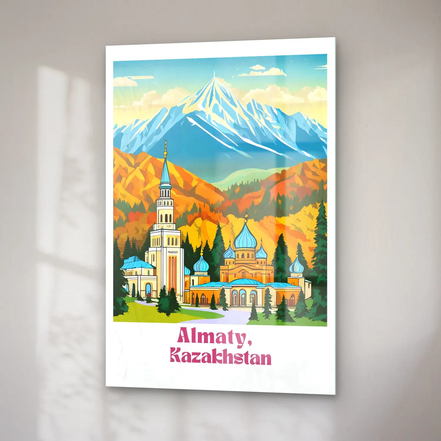 Vintage Poster Katedral – Turkuaz Tonlar cam tablo — sağ açıdan görünüm