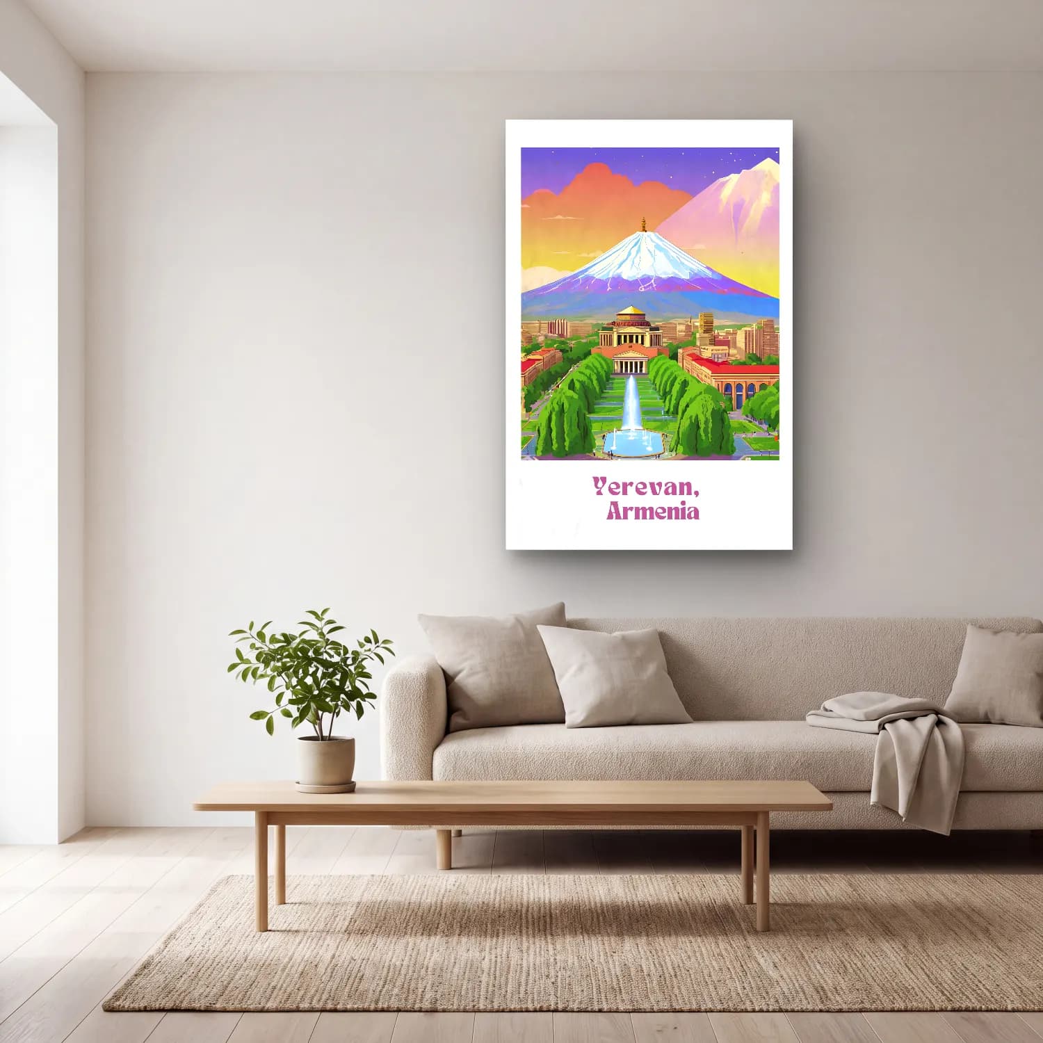 Vintage Poster Japon Şehri – Turuncu Tonlar cam tablo — açık renk salonda